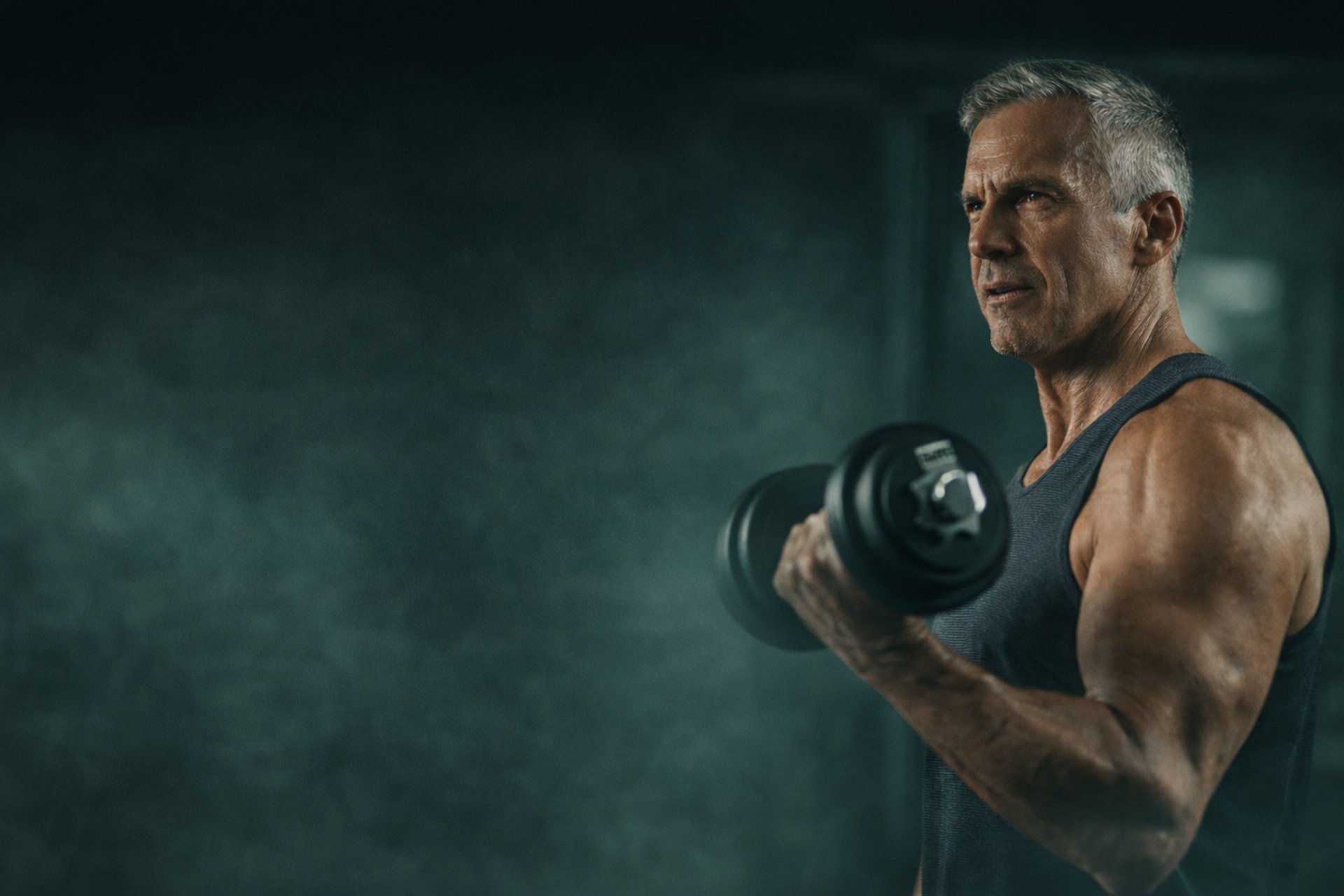 fit man over 40 lifting weights to build muscle and strength naturally