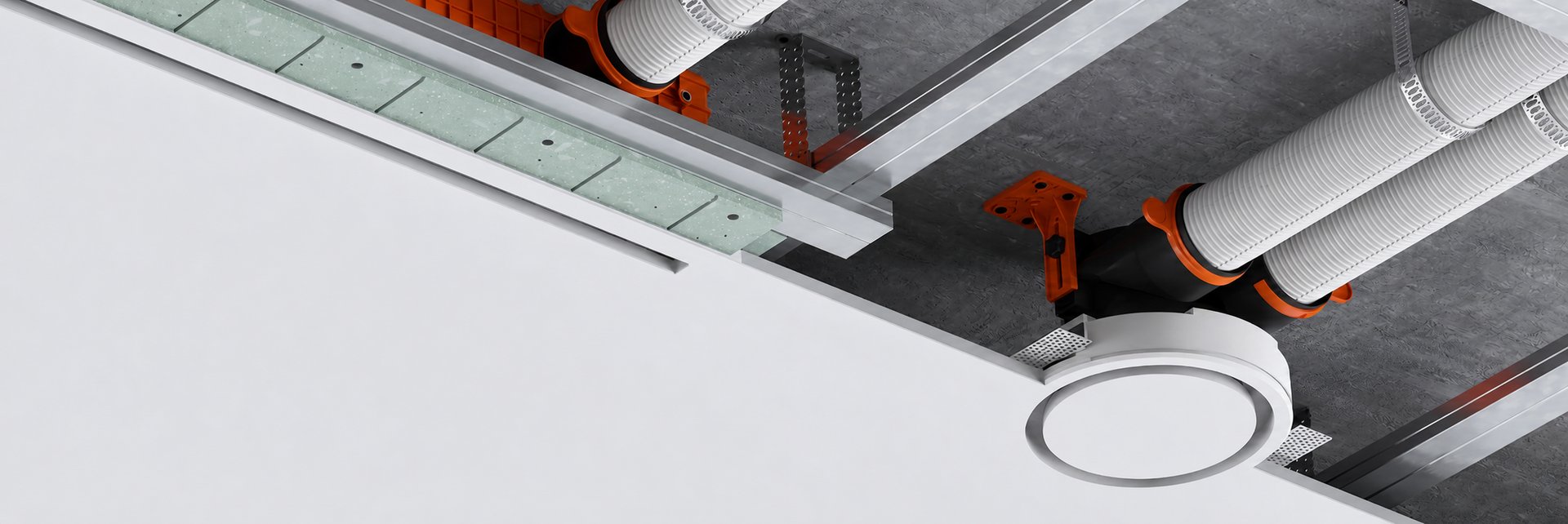 ERGOVENT LINEO and RONDO installed flush into the ceiling.