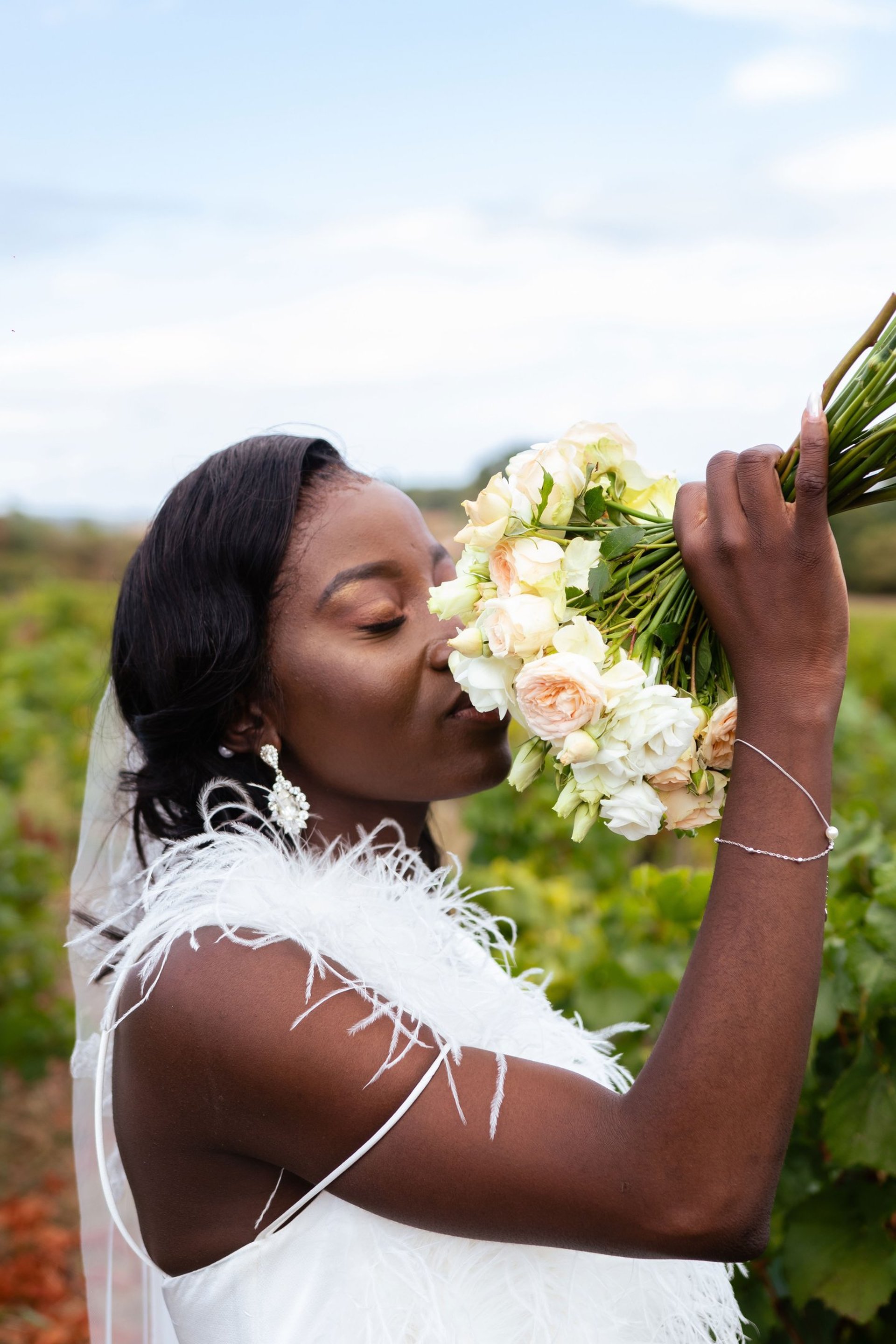woman in blue and white shirt