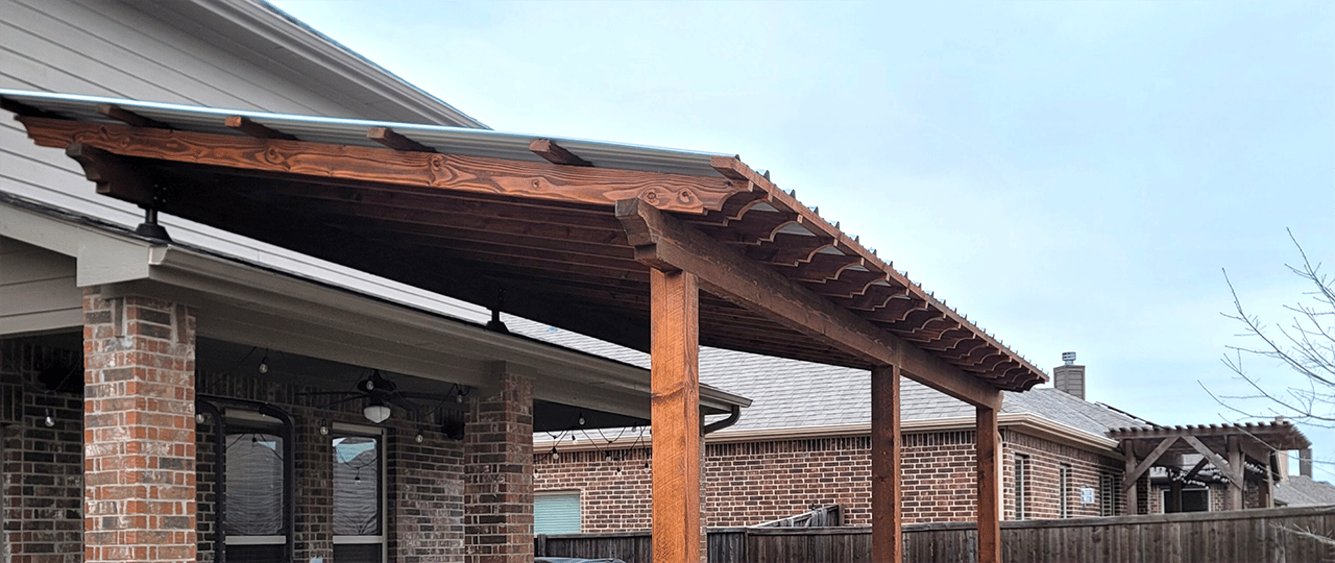 Pergolas attached Brick House