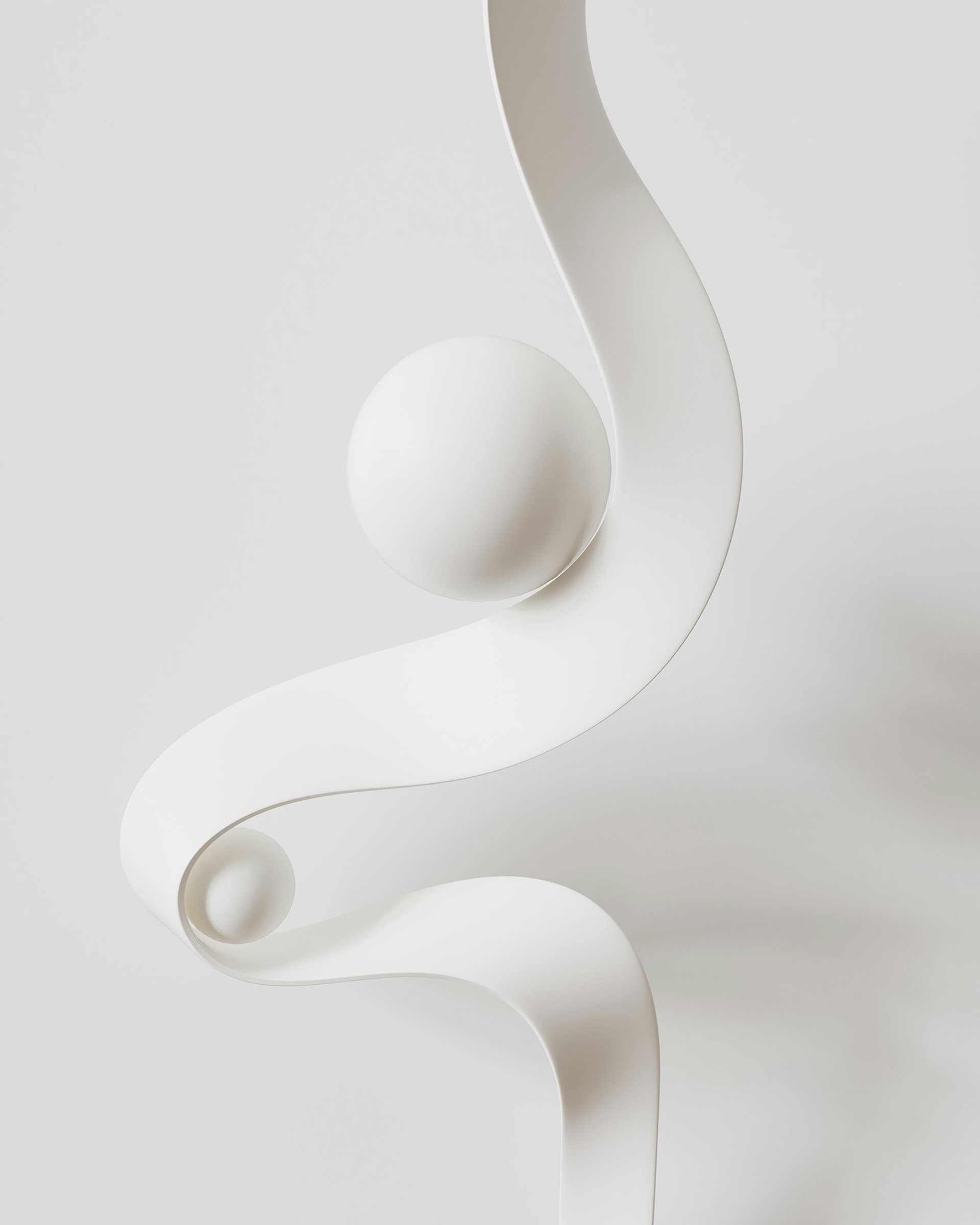 A white sculpture is shown against a white background