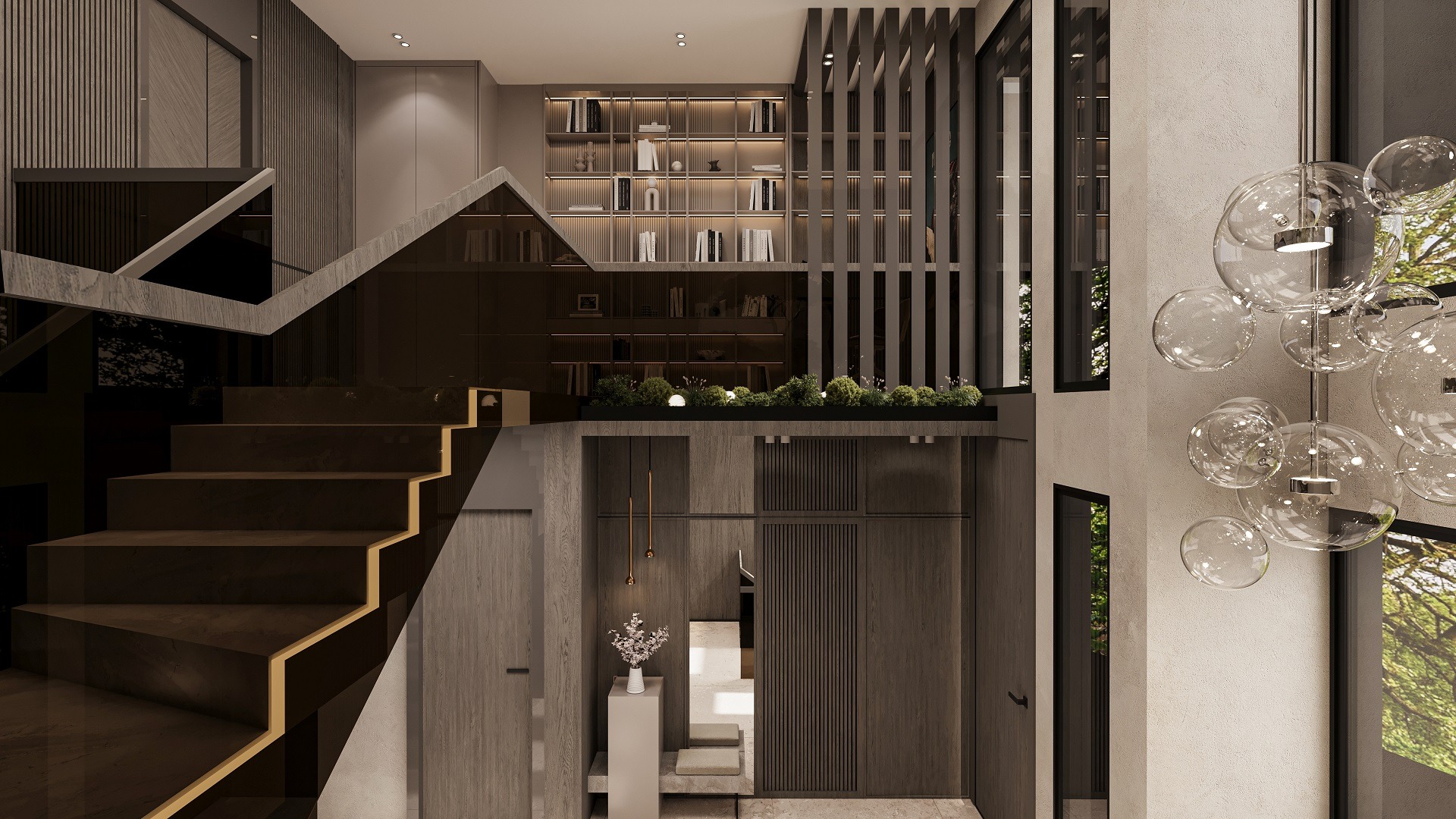 Villa T galeri boşluğu iç mimari tasarımı-La Féra Interior Design 