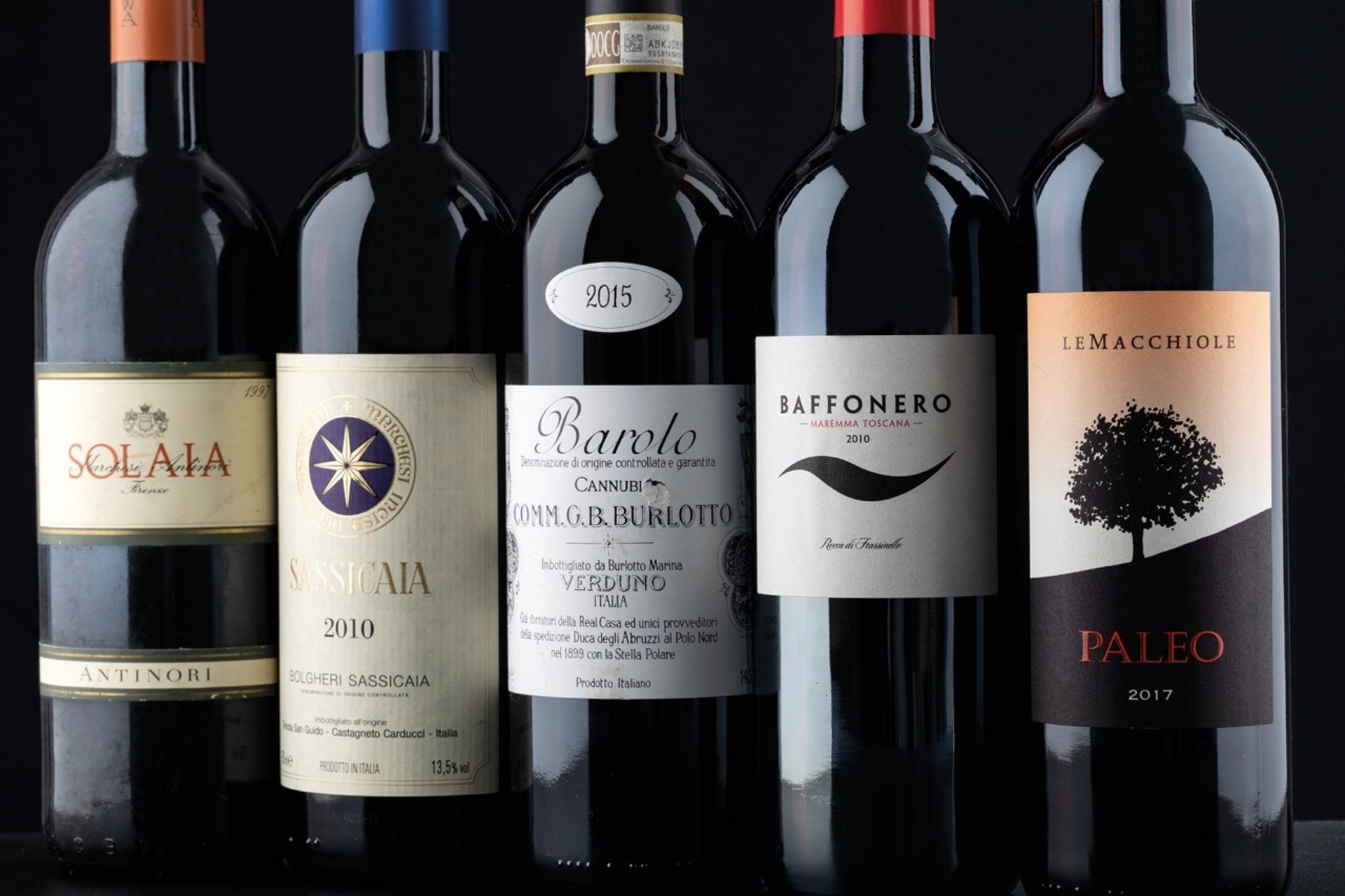 Etichette Italiane: Baffonero, Burlotto, Sassicaia, Le macchiole, Solaia