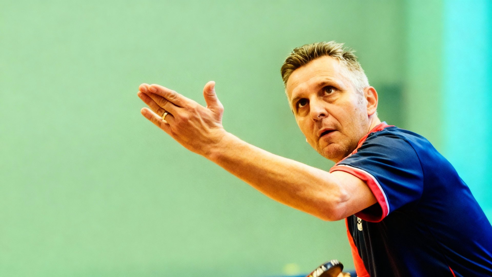 selective focus of blue ping-pong table