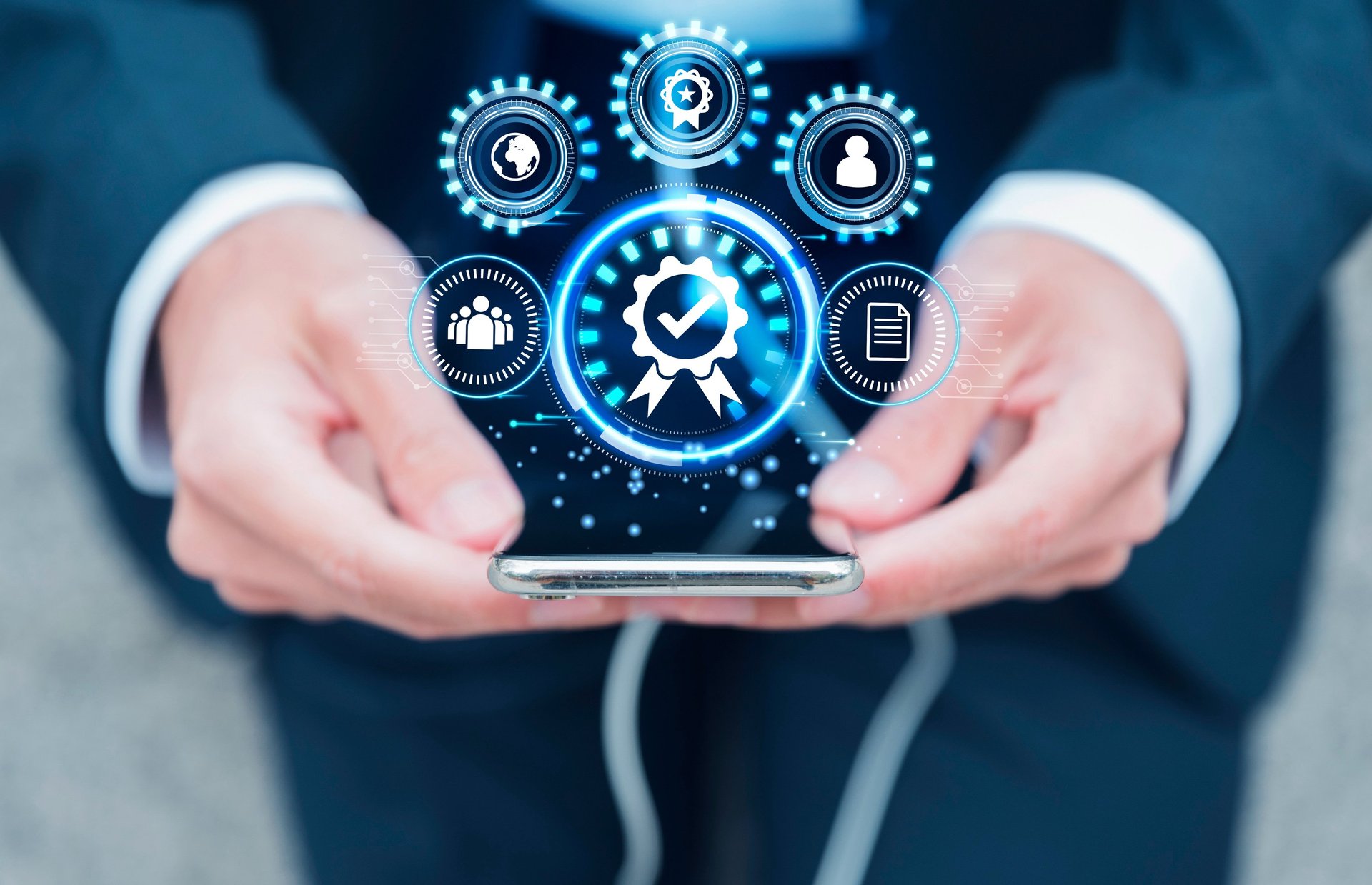 a blue background with lines and dots