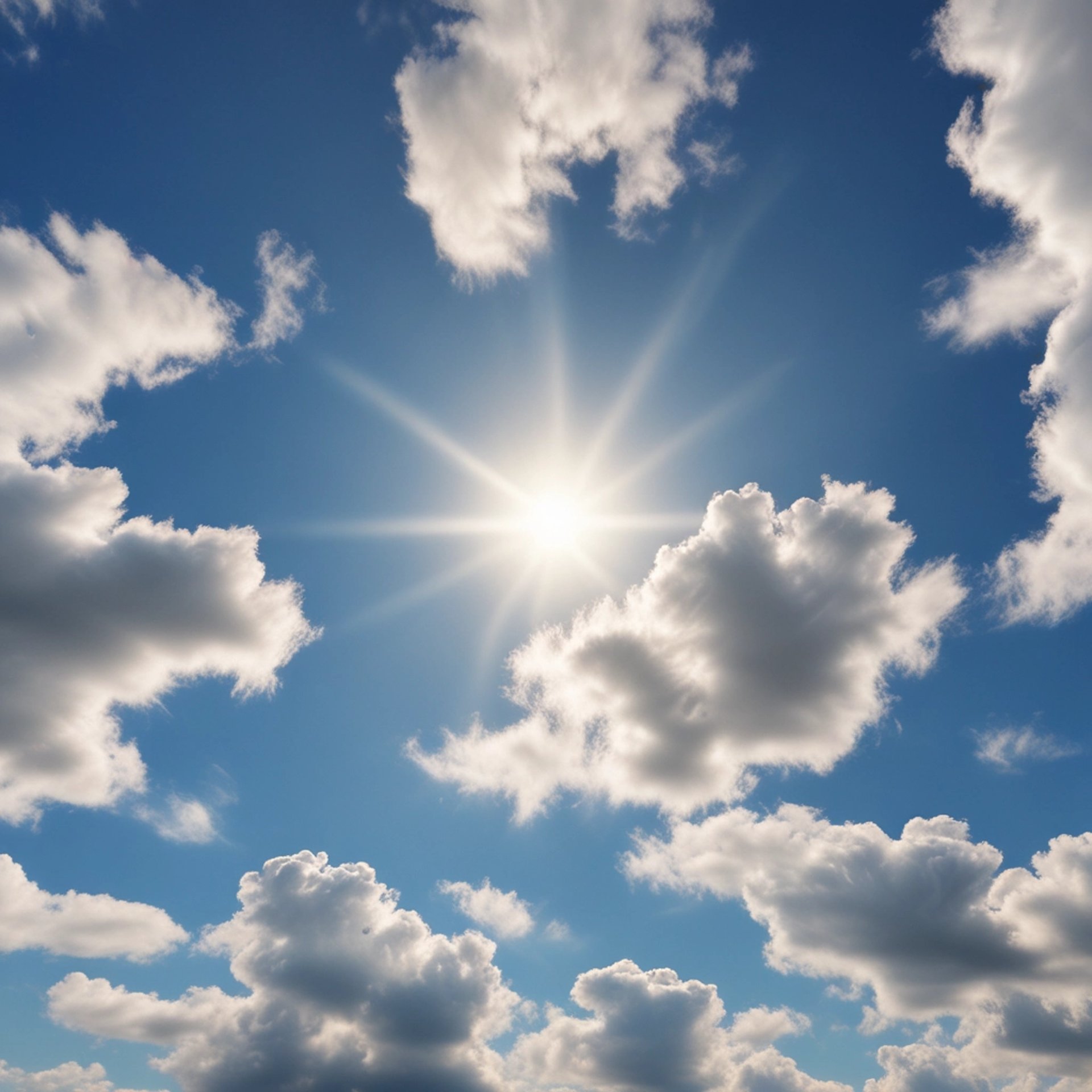 The sun is shining through the clouds in the sky