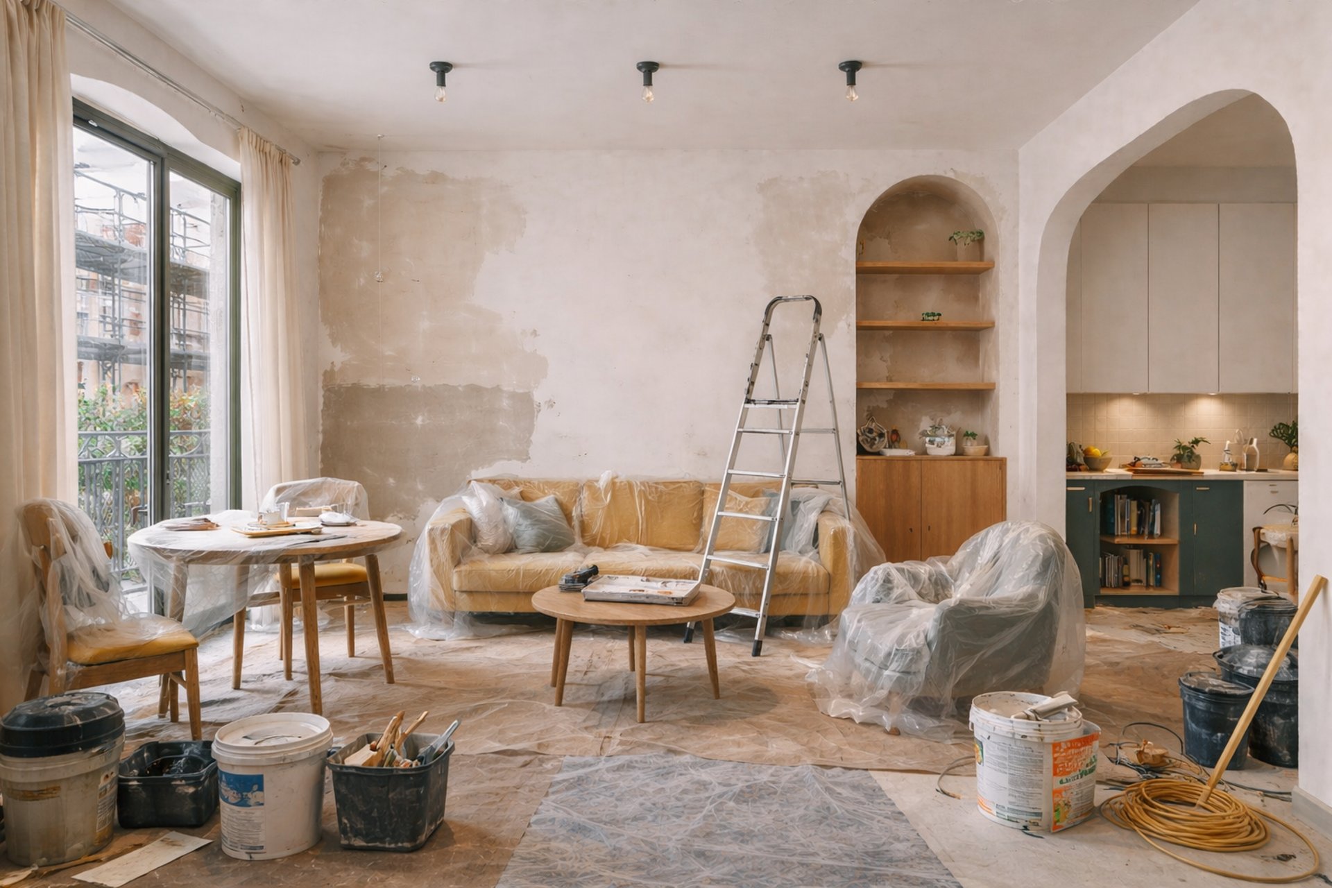 an abstract photo of a curved building with a blue sky in the background