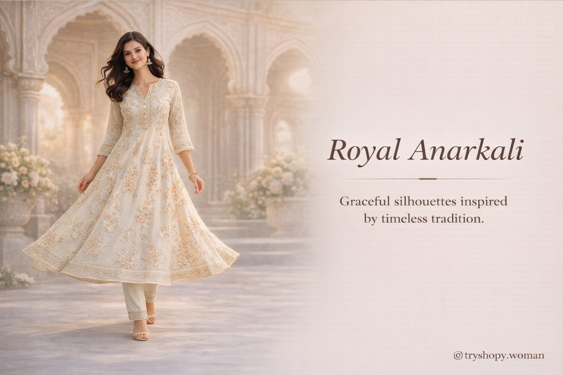 Anarkali kurtas for women category banner showcasing royal Anarkali ethnic wear collection from tryshopy