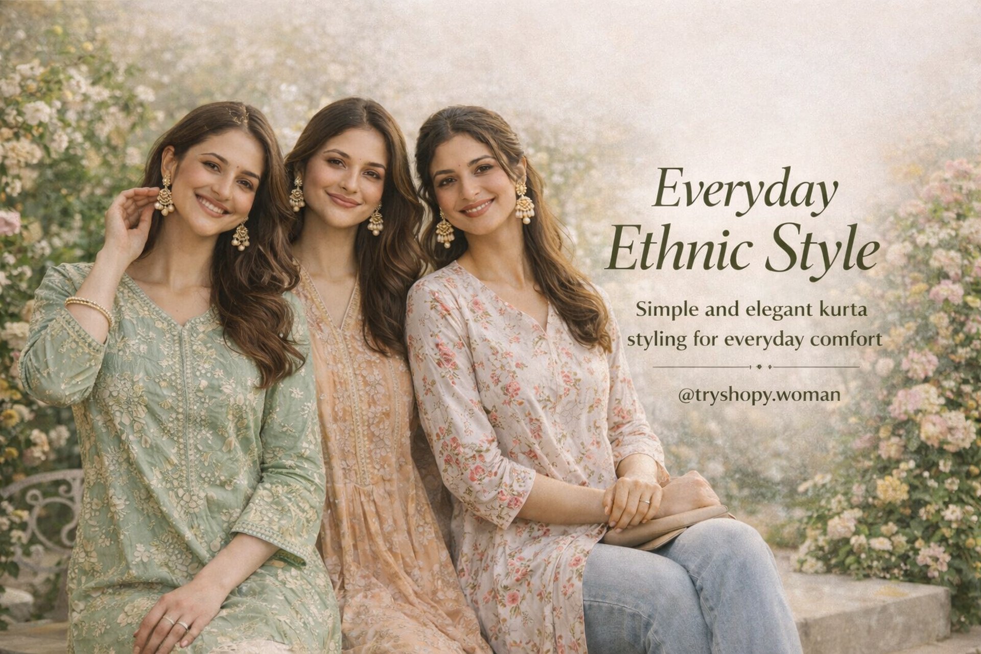 Festive ethnic fashion inspiration for women featuring elegant Anarkali and kurta outfits for celebrations by tryshopy woman