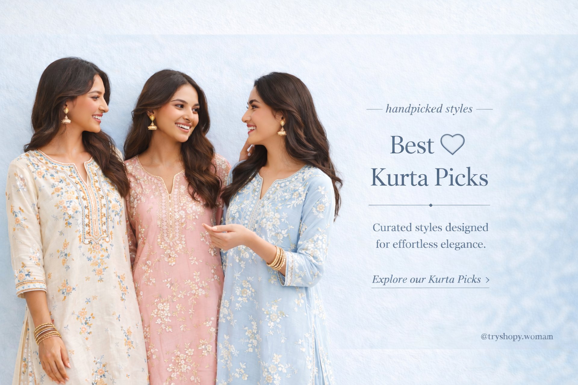Best Kurtas Picks – model wearing elegant women ethnic kurta collection by tryshopy
