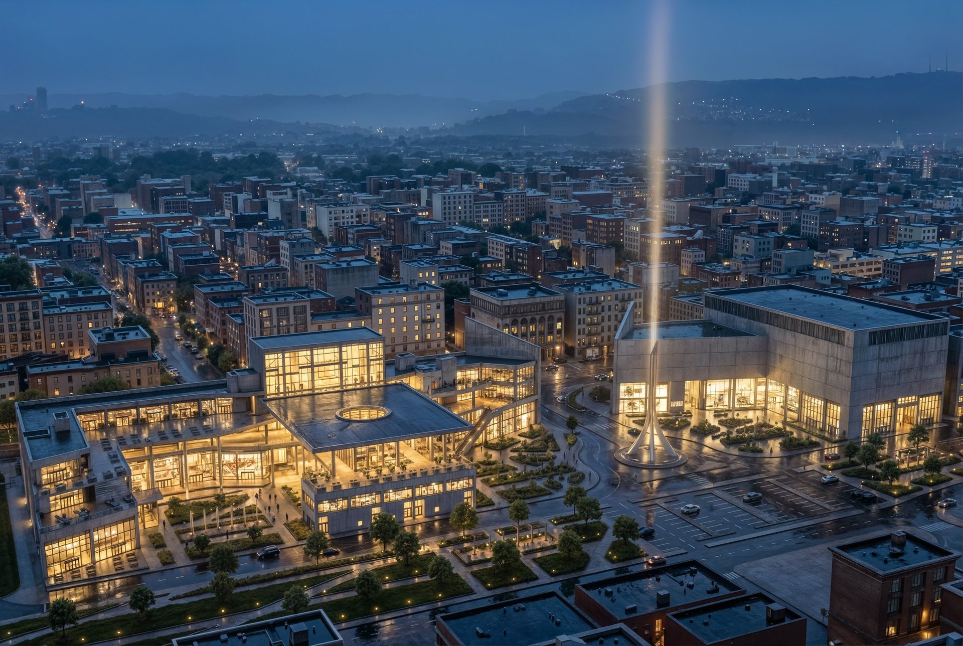 an abstract photo of a curved building with a blue sky in the background