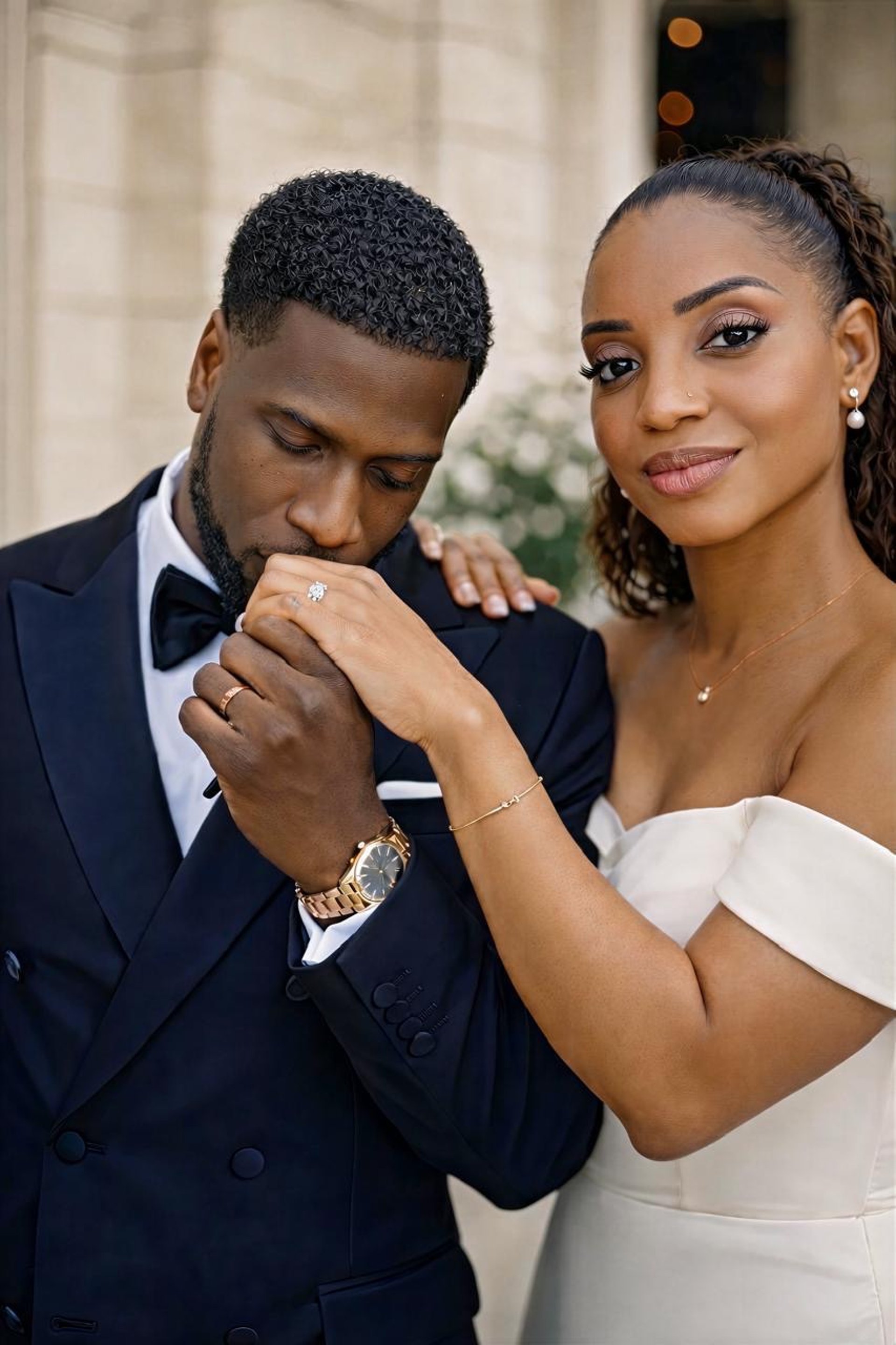 couple wearing silver-colored rings