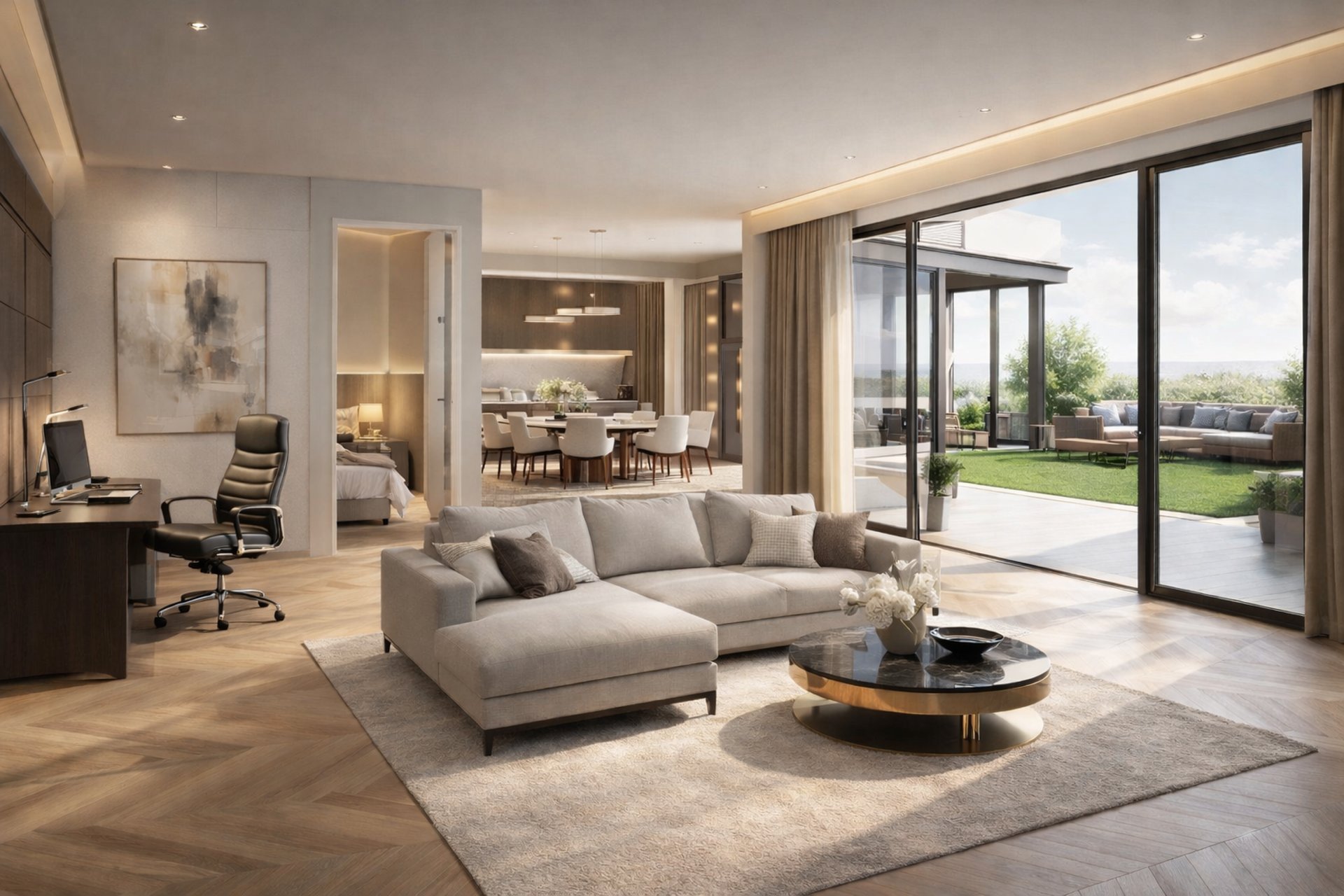 an abstract photo of a curved building with a blue sky in the background