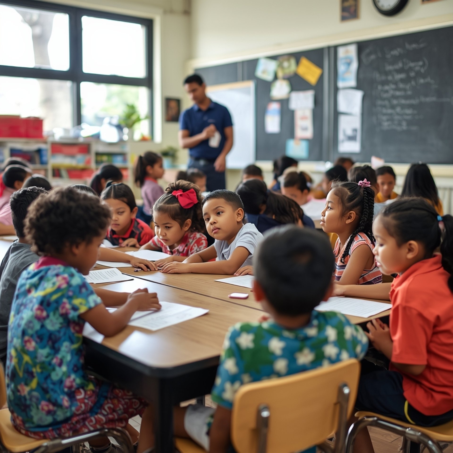 woman standing in front of children