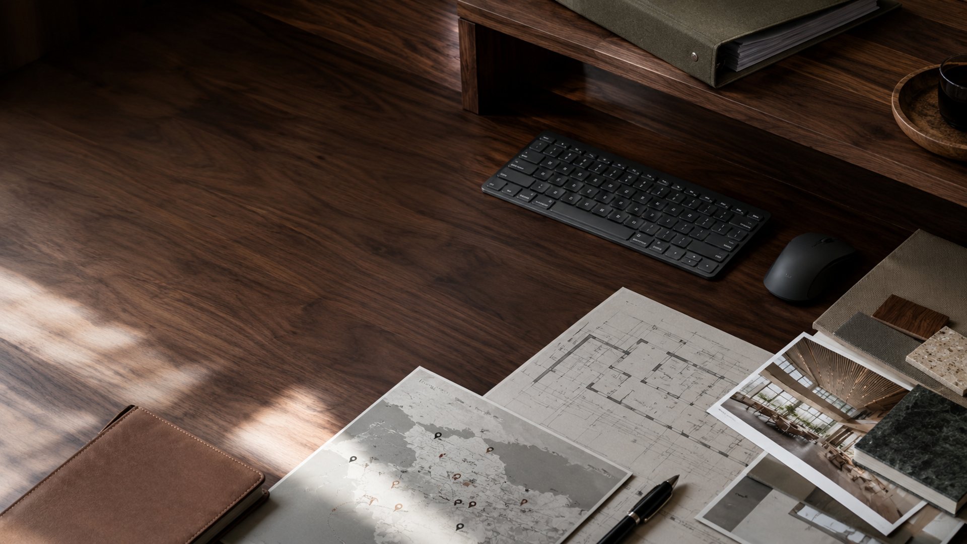 A modern desk setup with a computer and accessories.