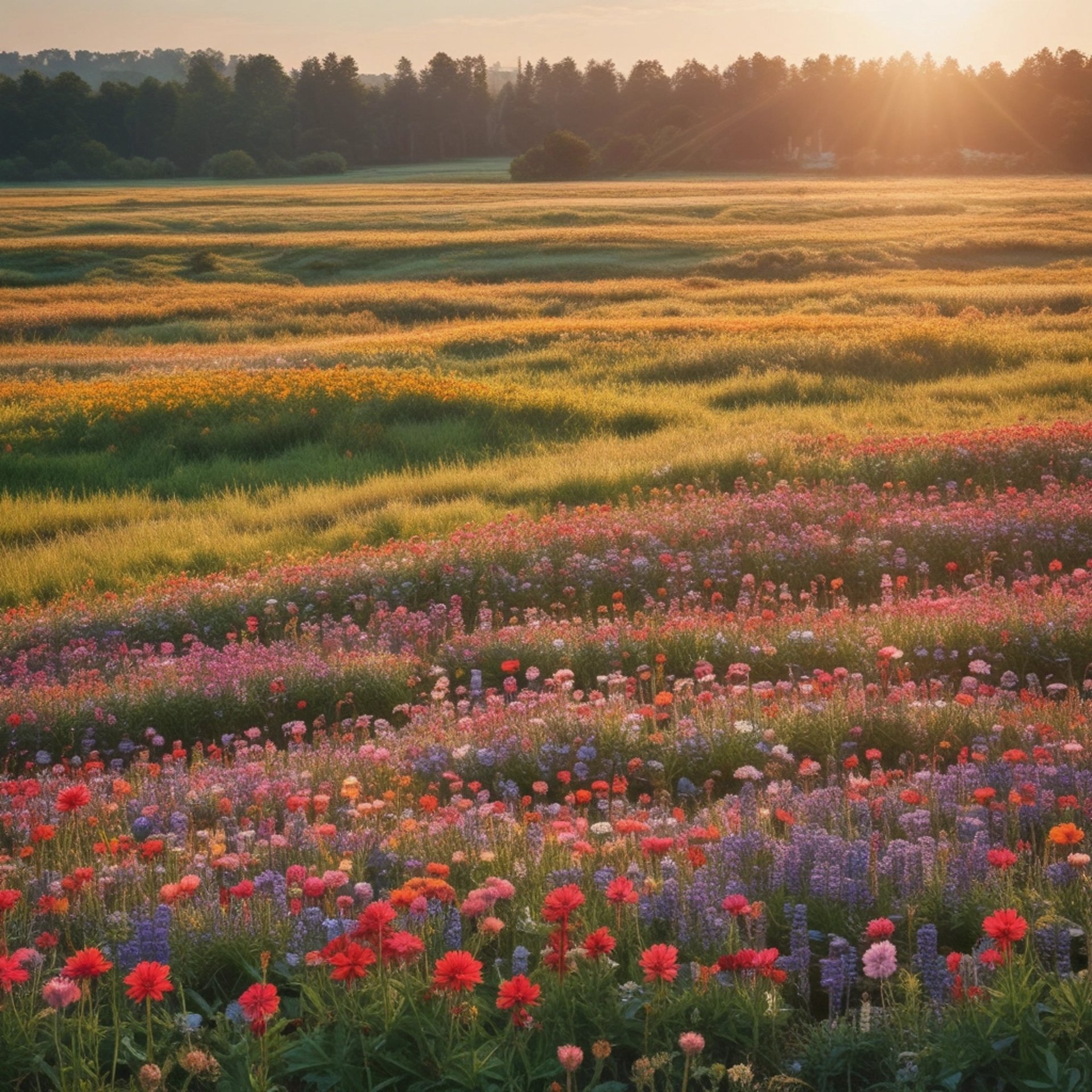 three women walking along field of tulip flowers