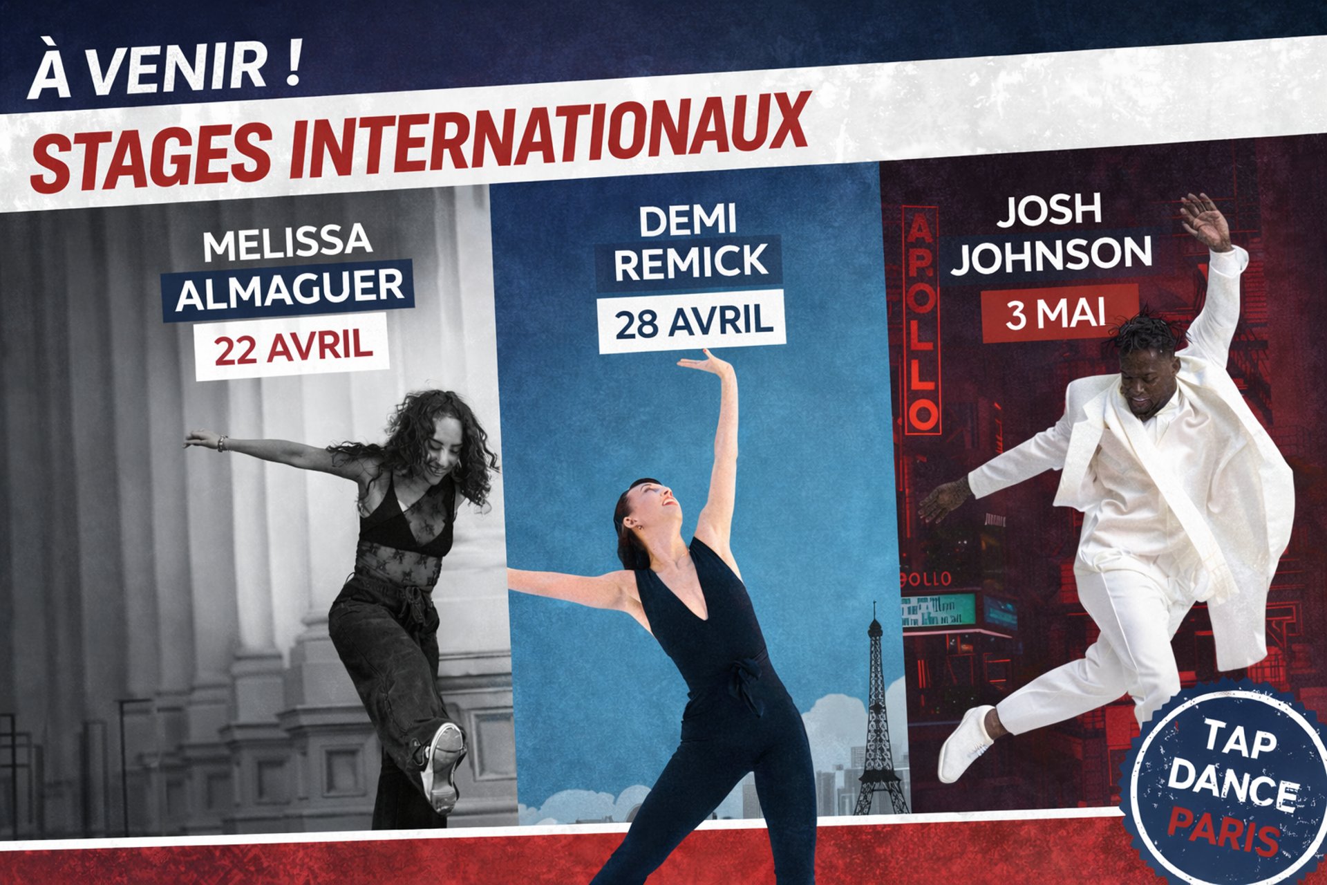 Trois tap dancers internationaux en stage chez Tap Dance Paris l'école de claquettes