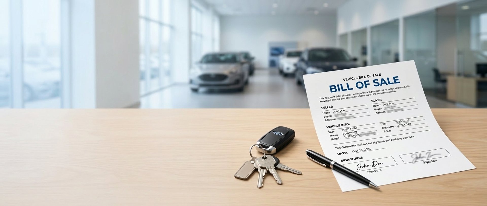 Ejemplo de contrato de compraventa bill of sale de vehículo usado para trámite en el DMV
