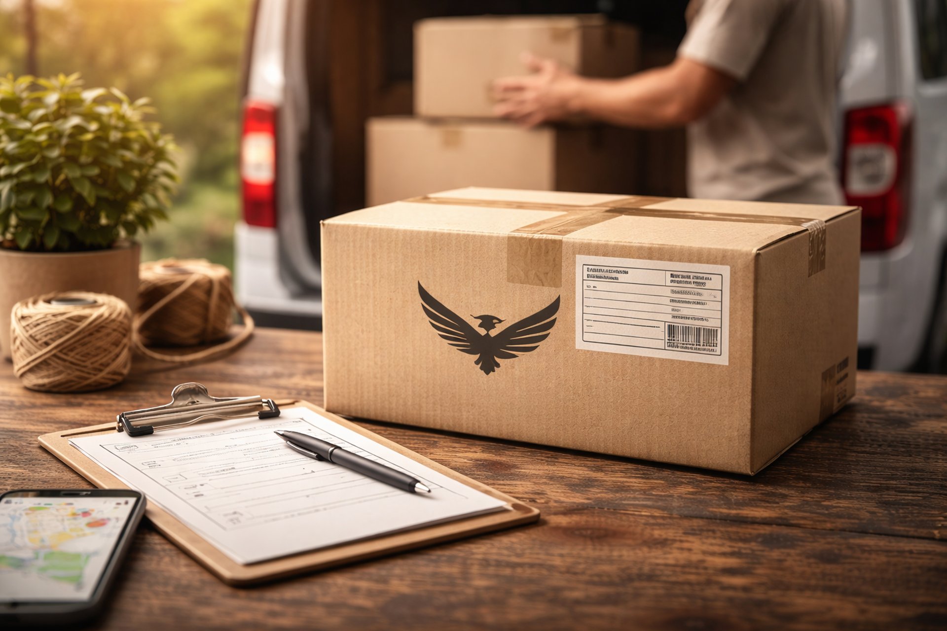 person giving brown box