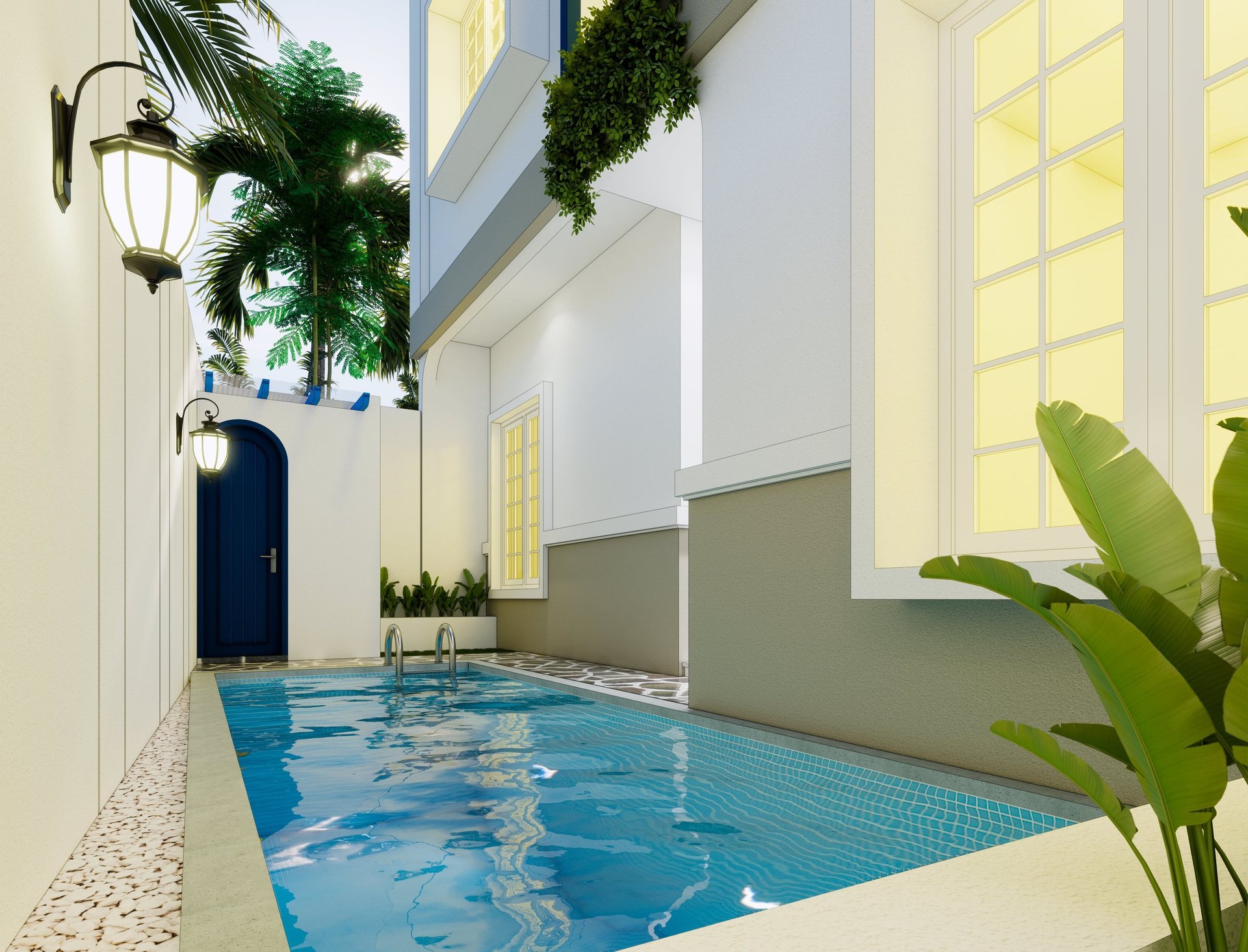an abstract photo of a curved building with a blue sky in the background
