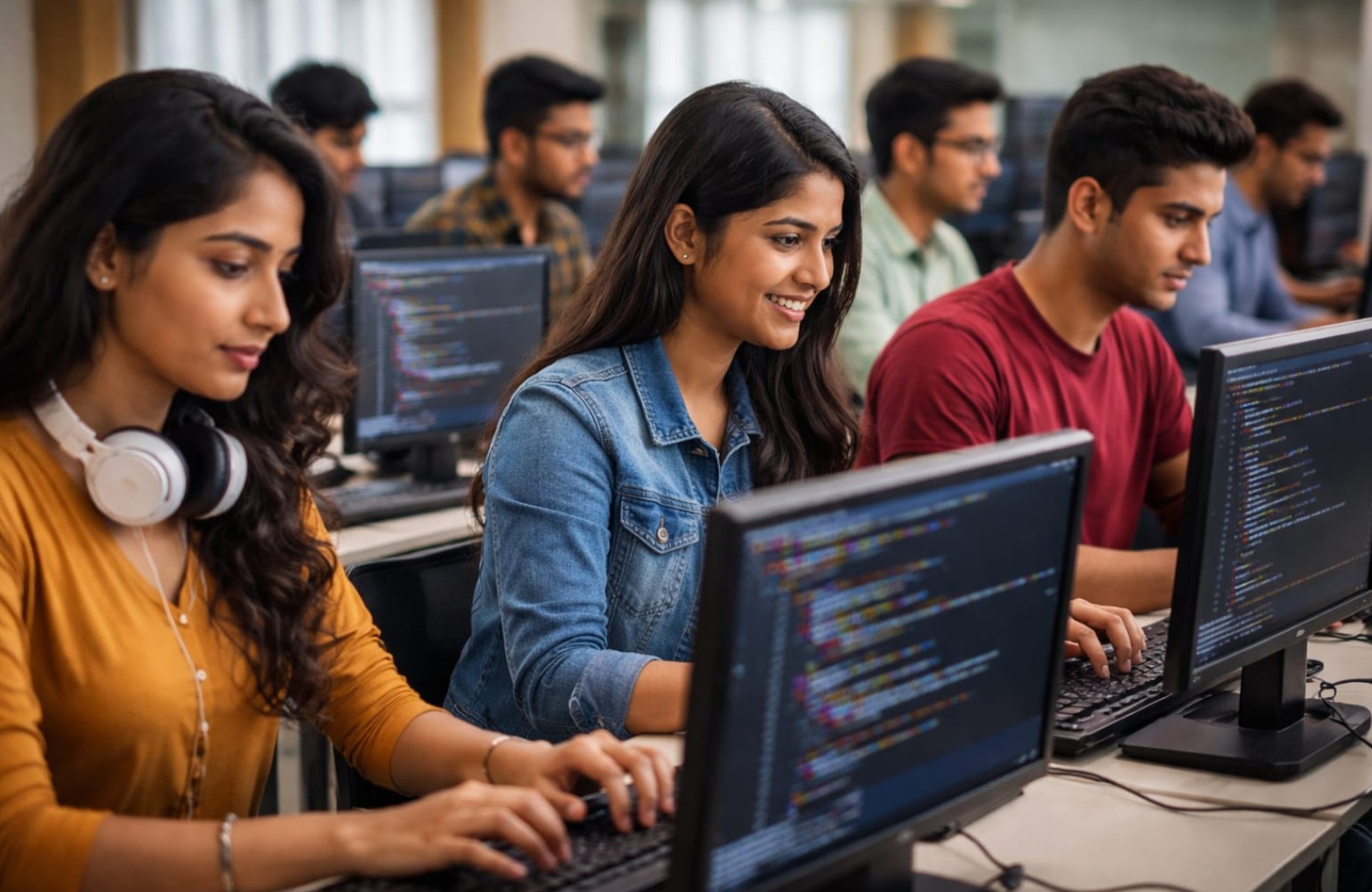 people sitting on chair in front of computer monitor