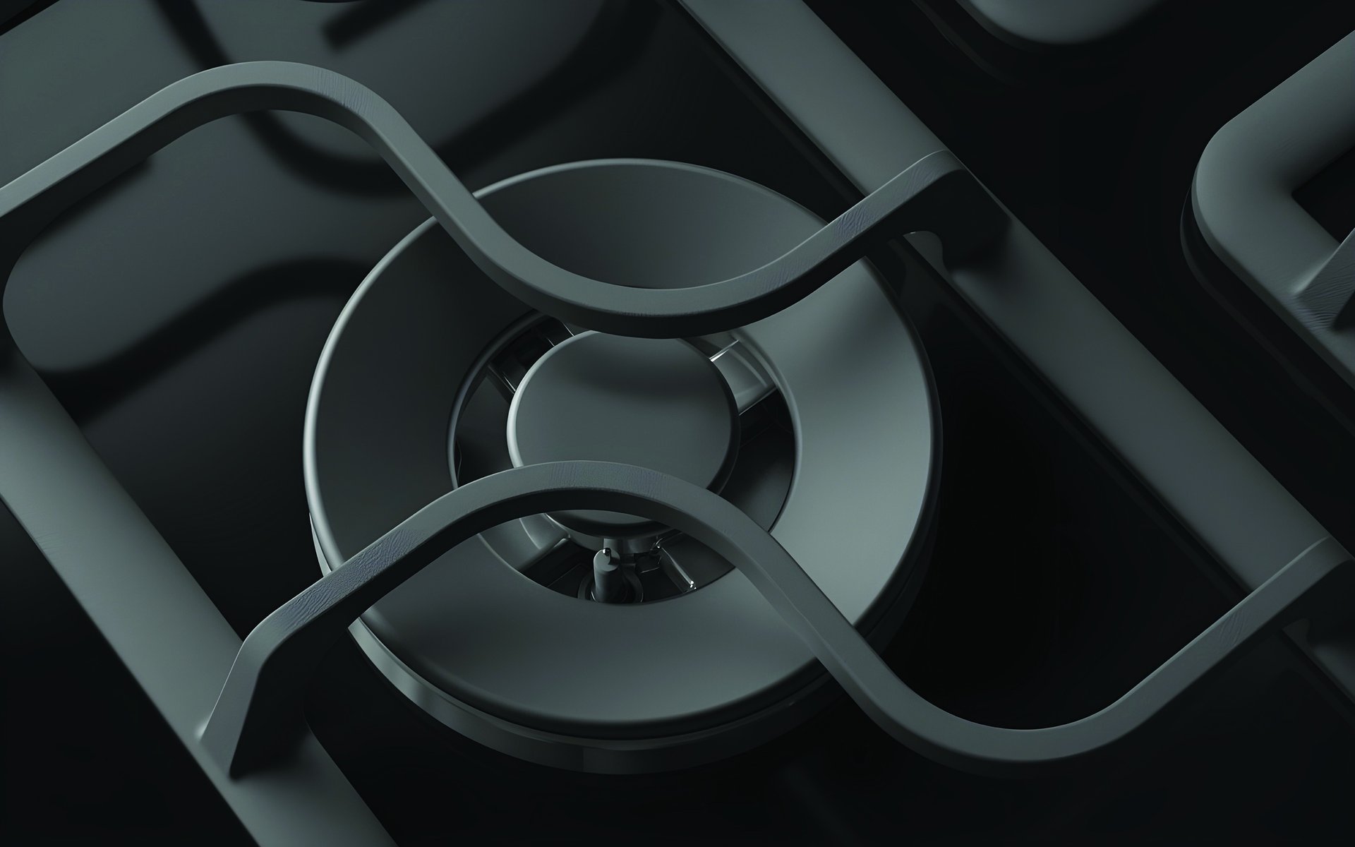 an abstract photo of a curved building with a blue sky in the background