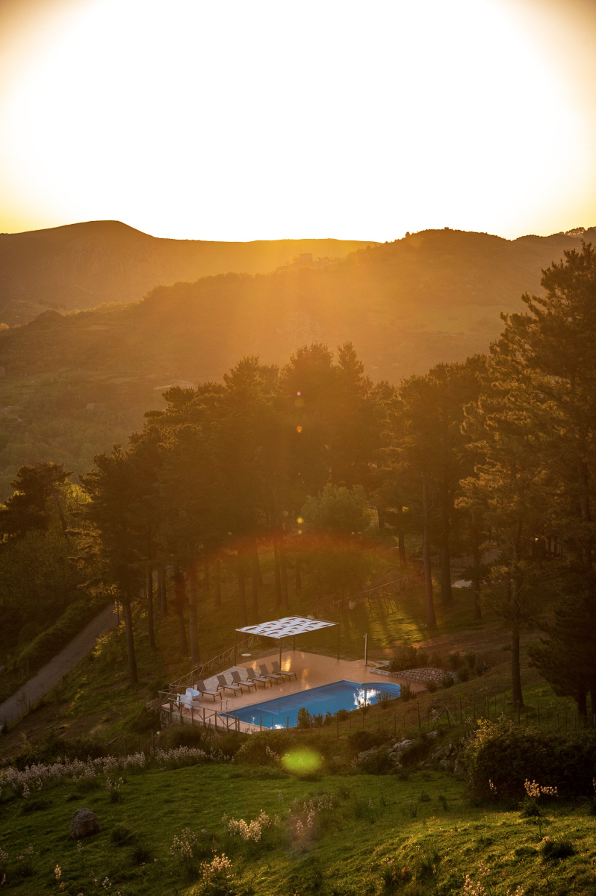an abstract photo of a curved building with a blue sky in the background