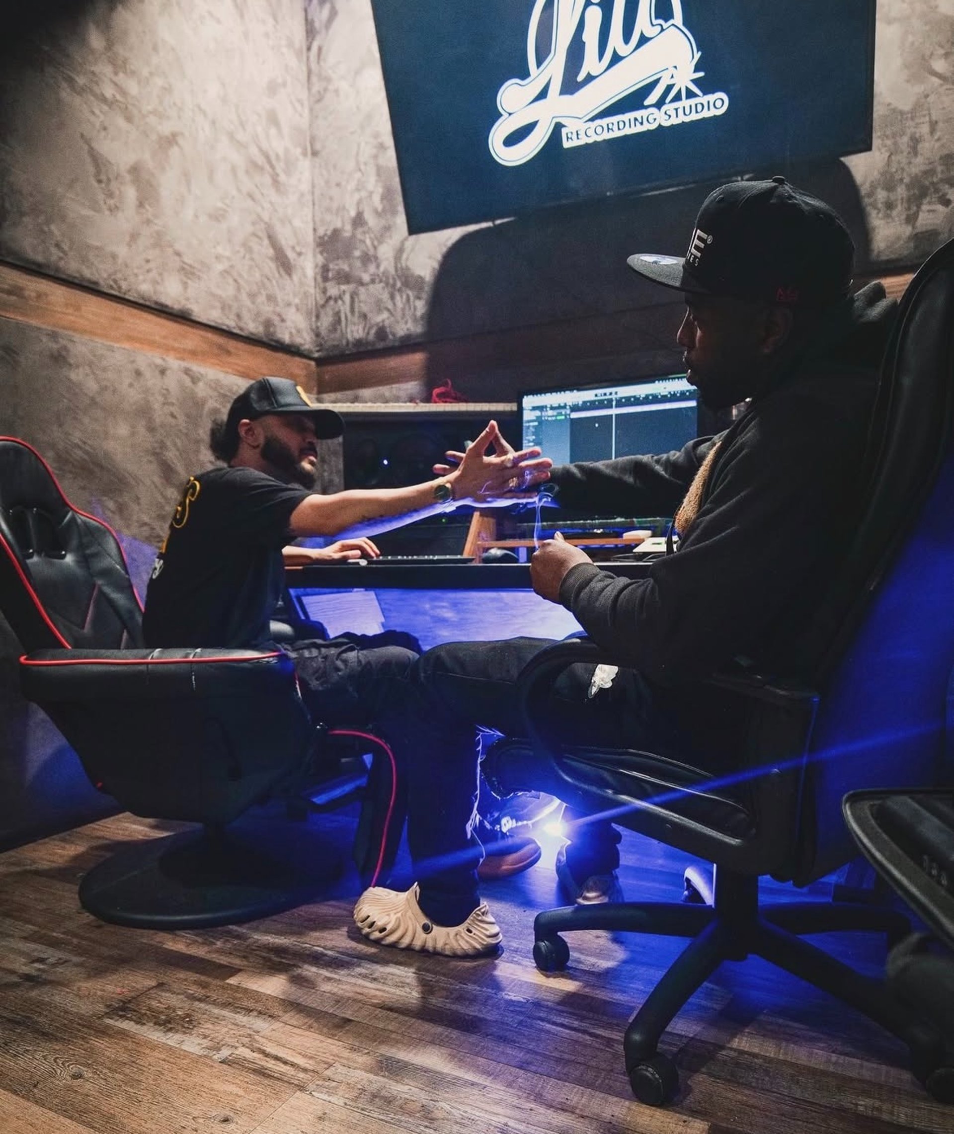 an abstract photo of a curved building with a blue sky in the background