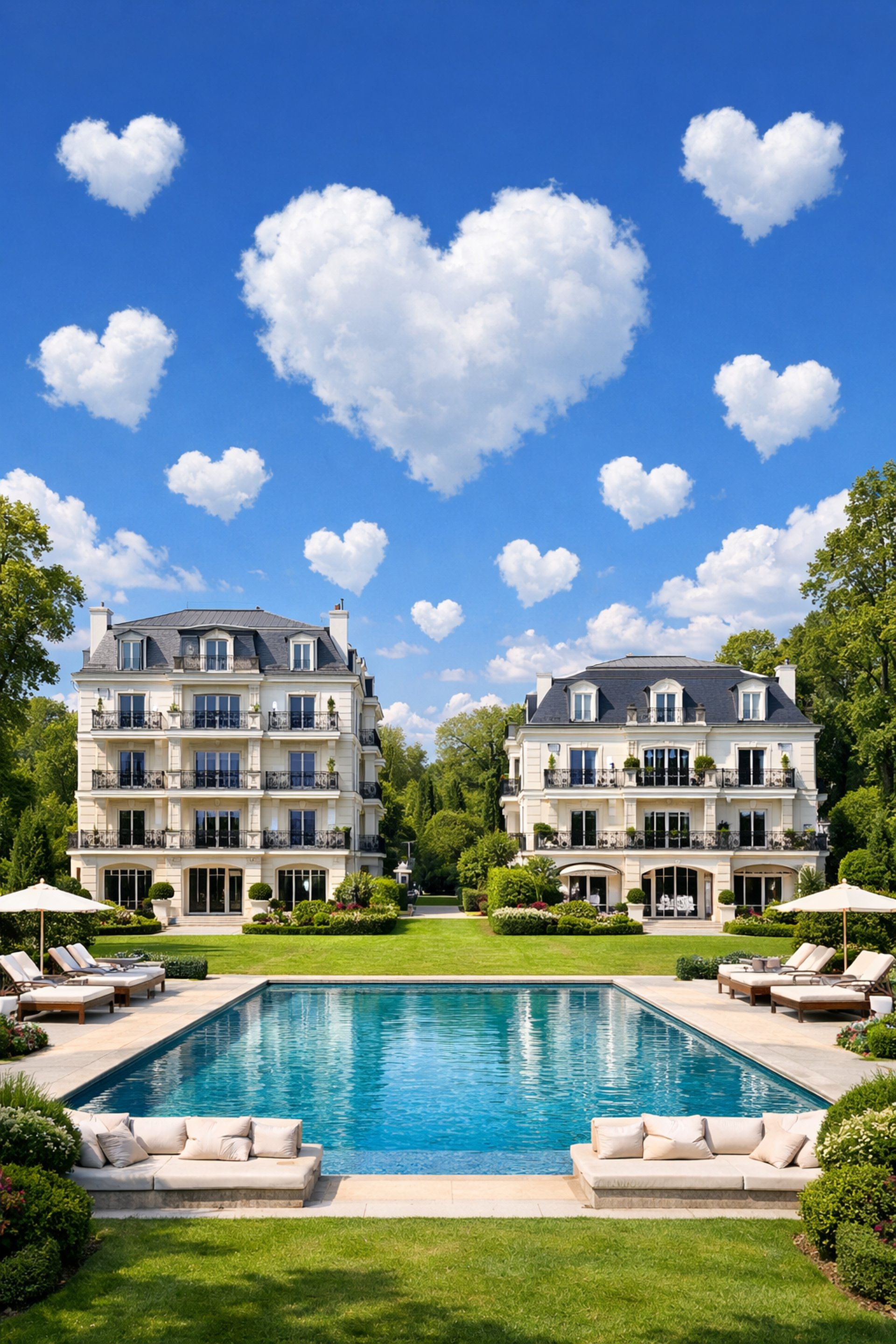 an abstract photo of a curved building with a blue sky in the background