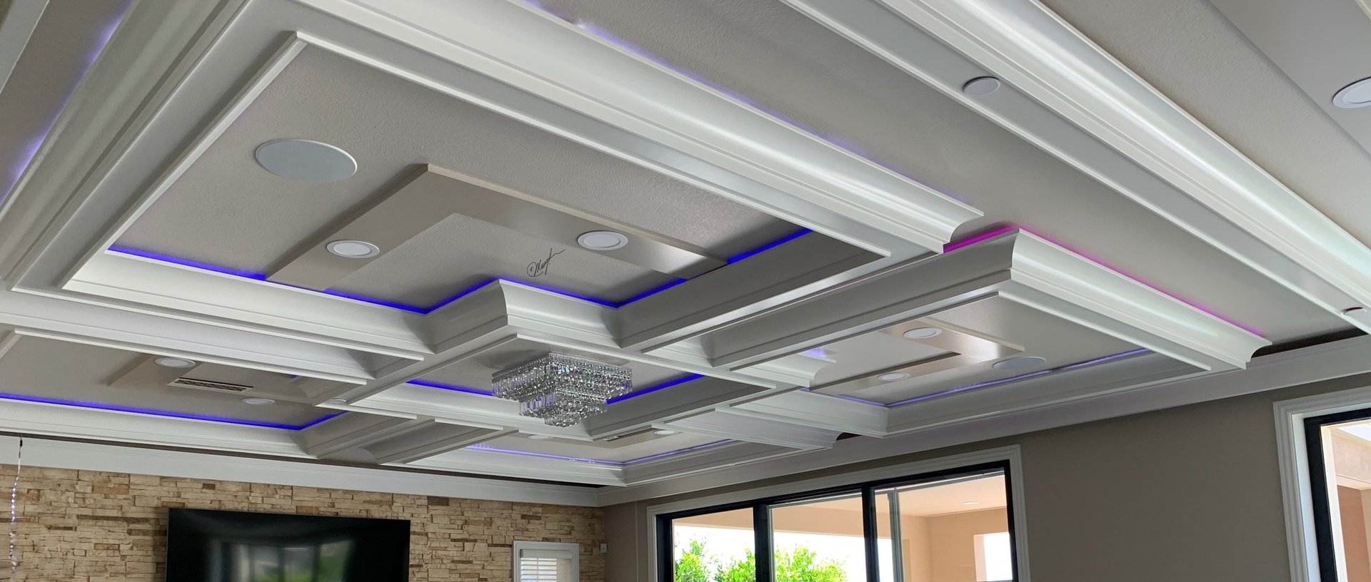 an abstract photo of a curved building with a blue sky in the background