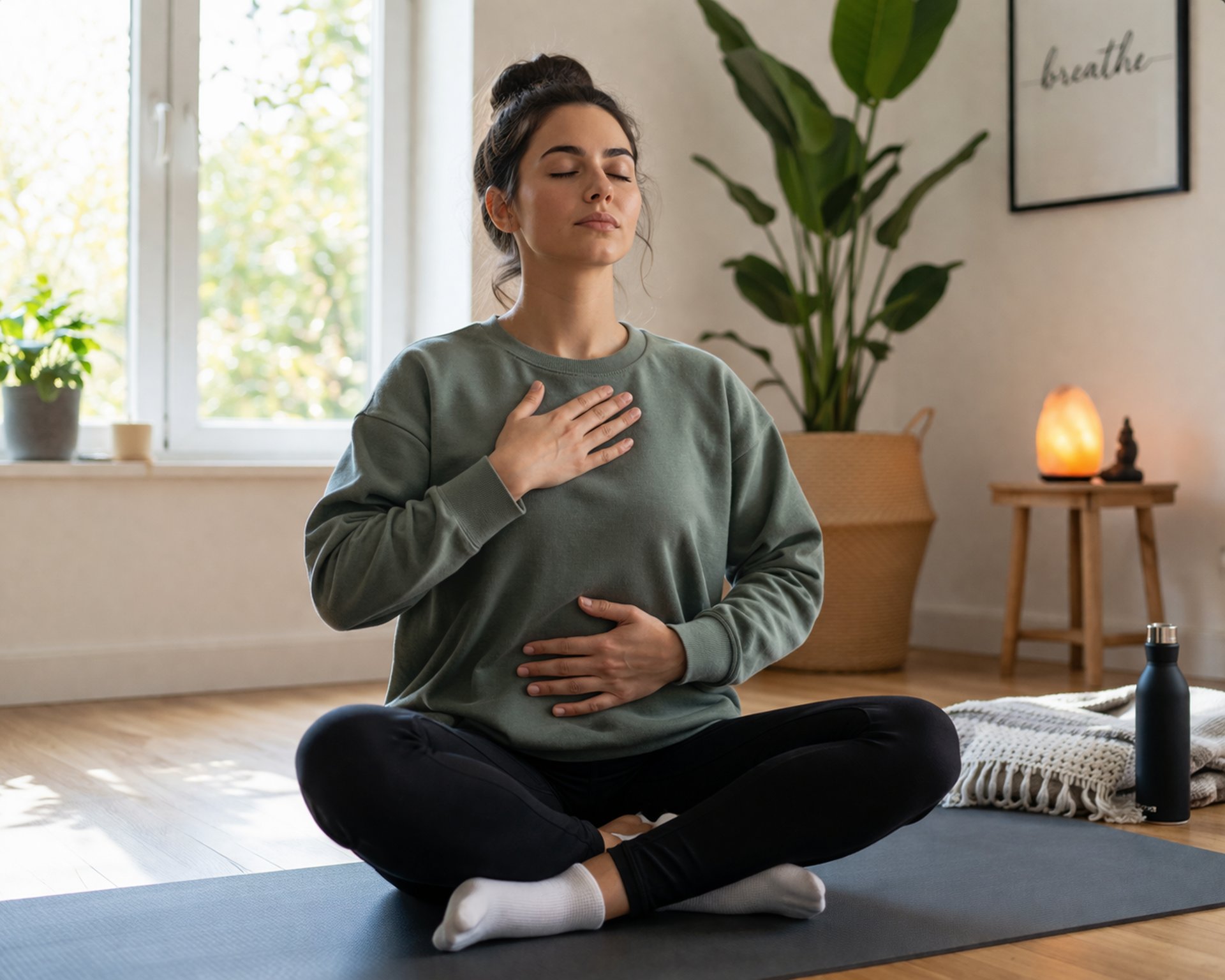 woman in black tank top and black leggings doing yoga