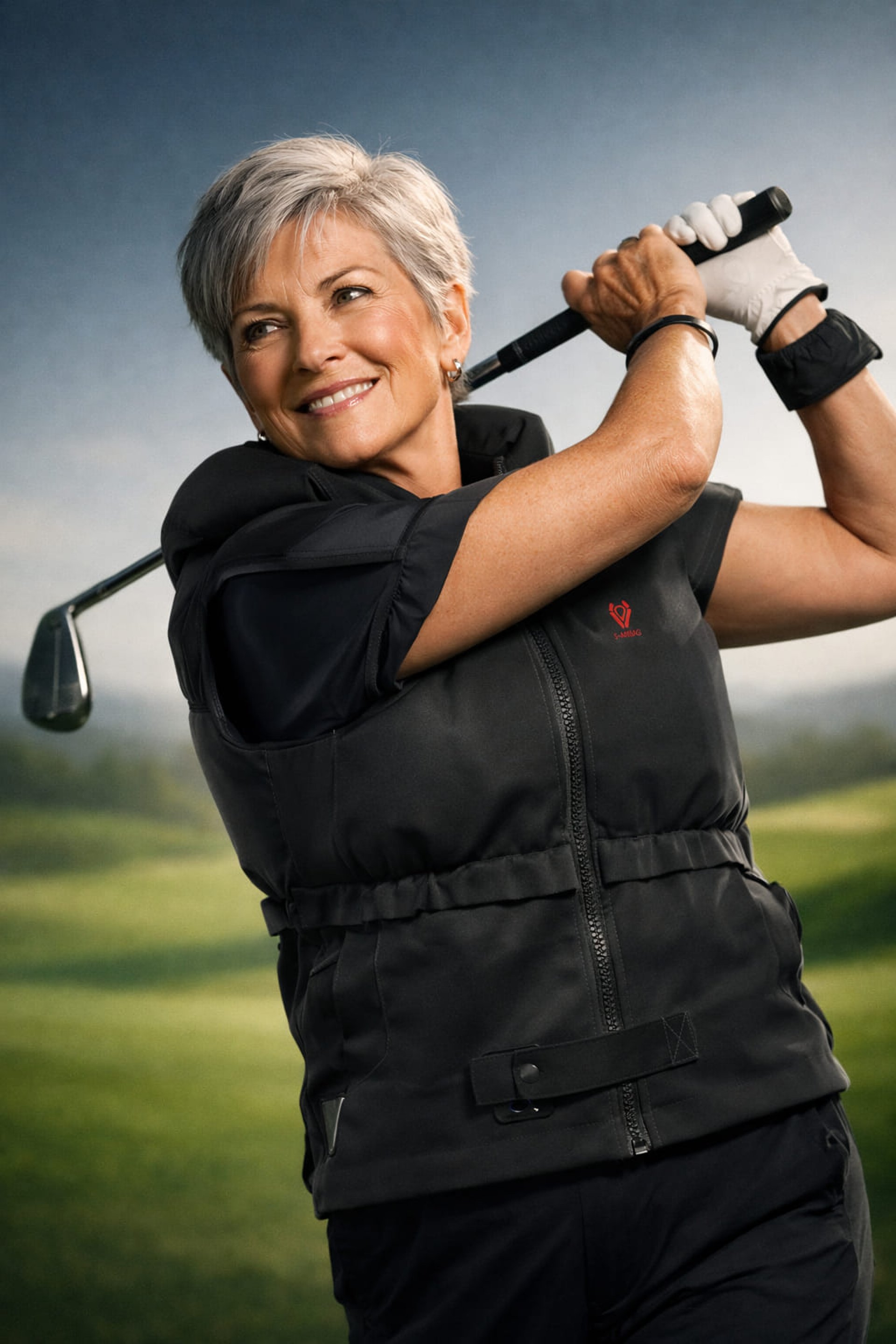 elderly woman active, wearing vallots s20 airbagväst