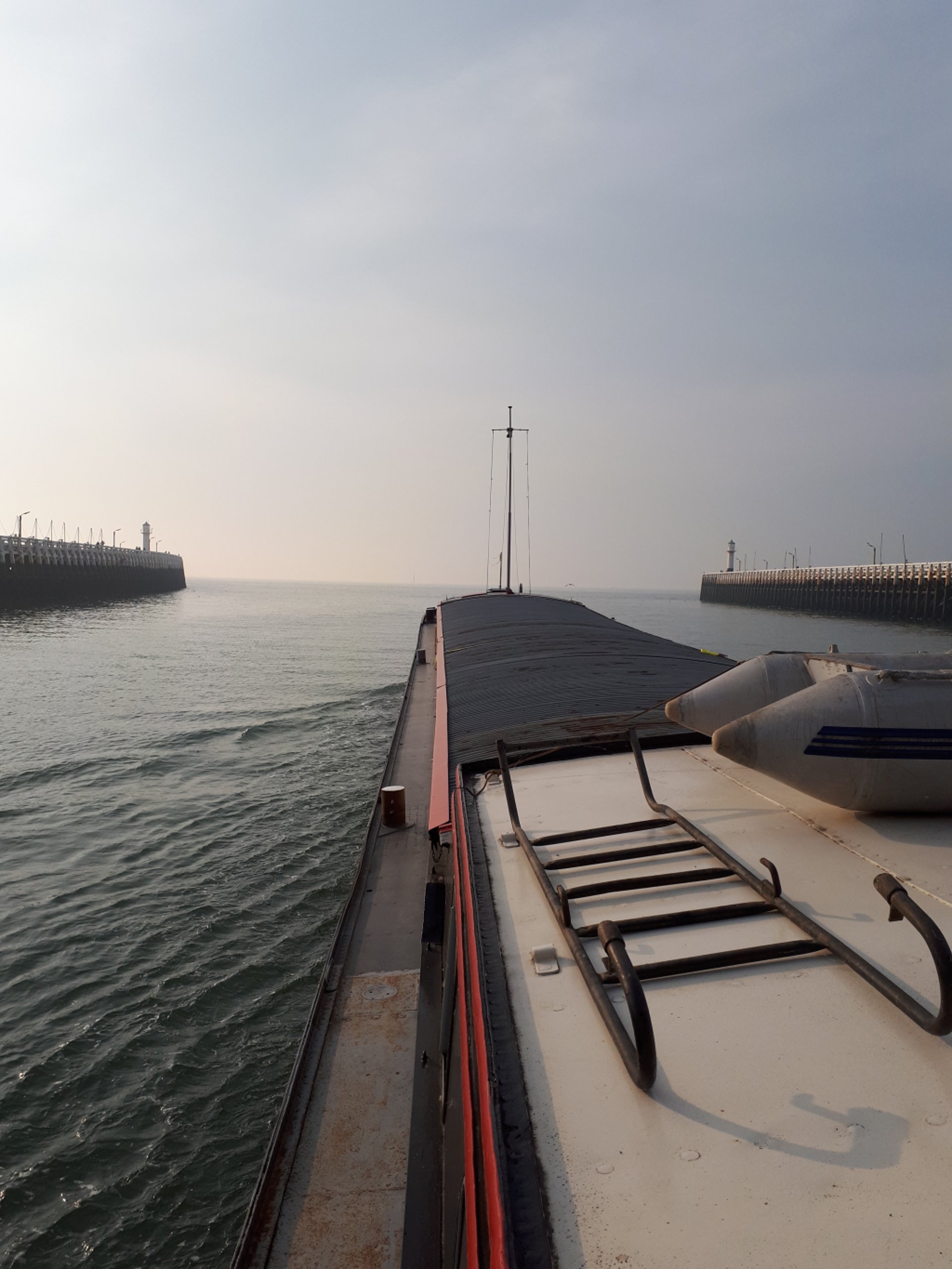 Dutch barge sailing at sea