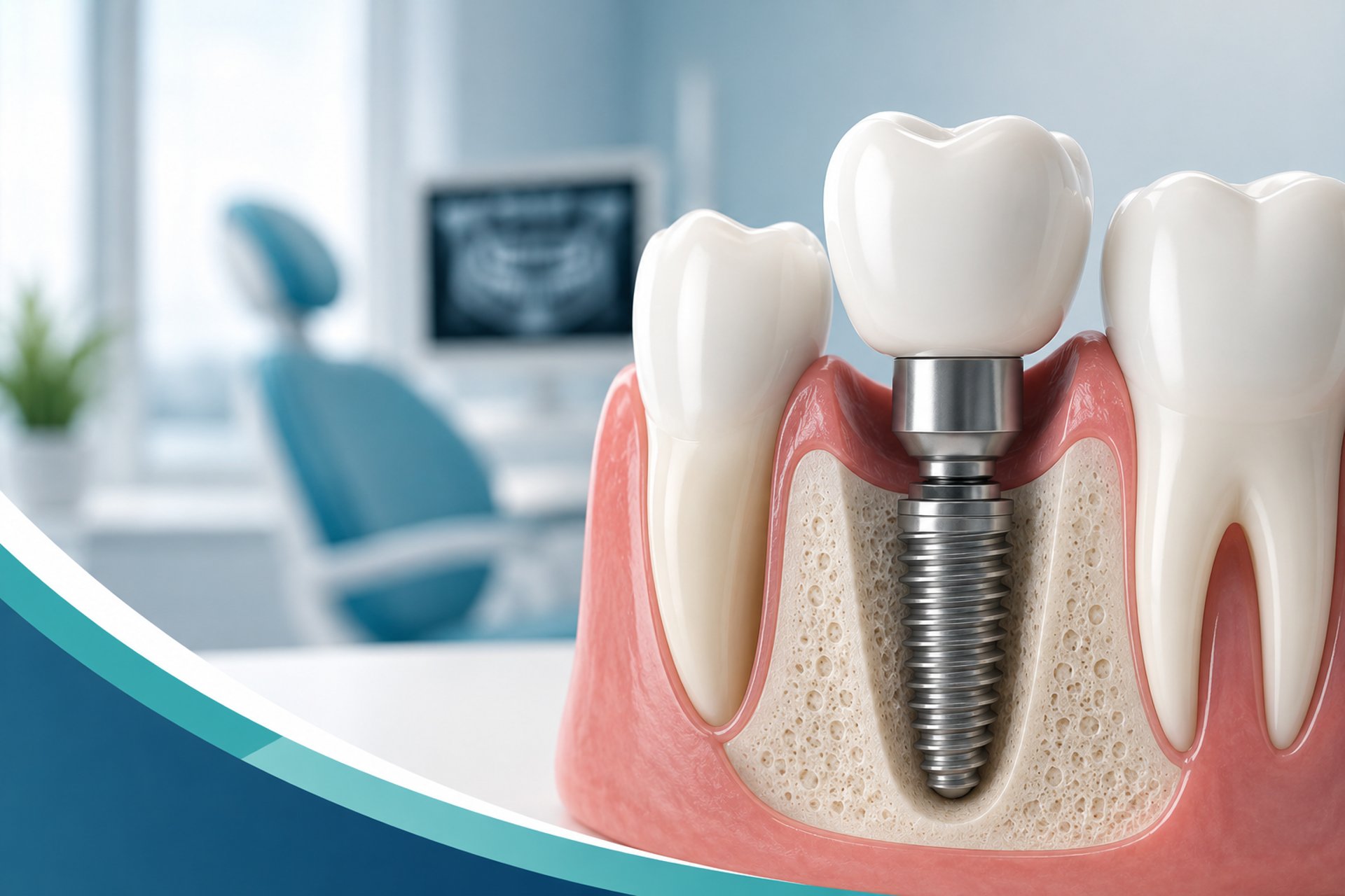 implante dental colocado en el hueso maxilar, utilizada para explicar el costo de un implante dental en CDMX