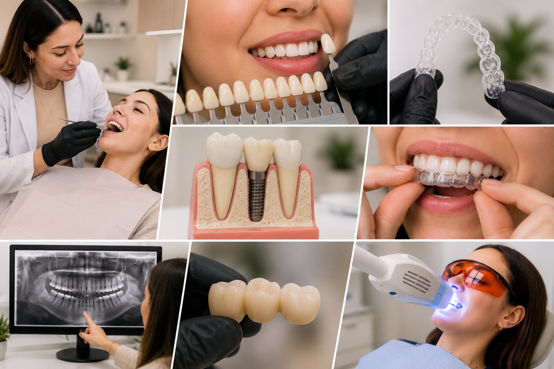 Collage de servicios dentales en Klinik Dent México con implantes, ortodoncia, alineadores y estética dental.
