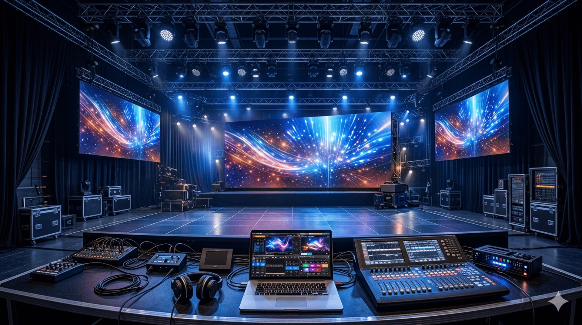 A stage performance with audience in dark theater