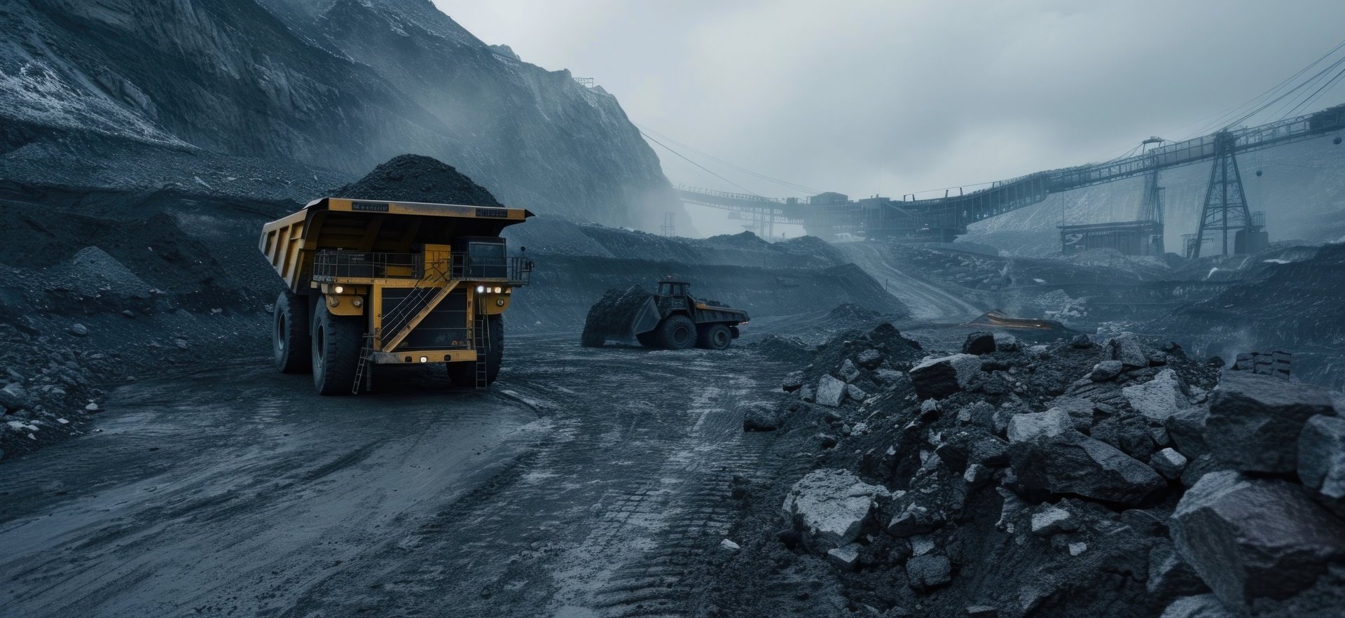 An orange excavator digging through a rocky area