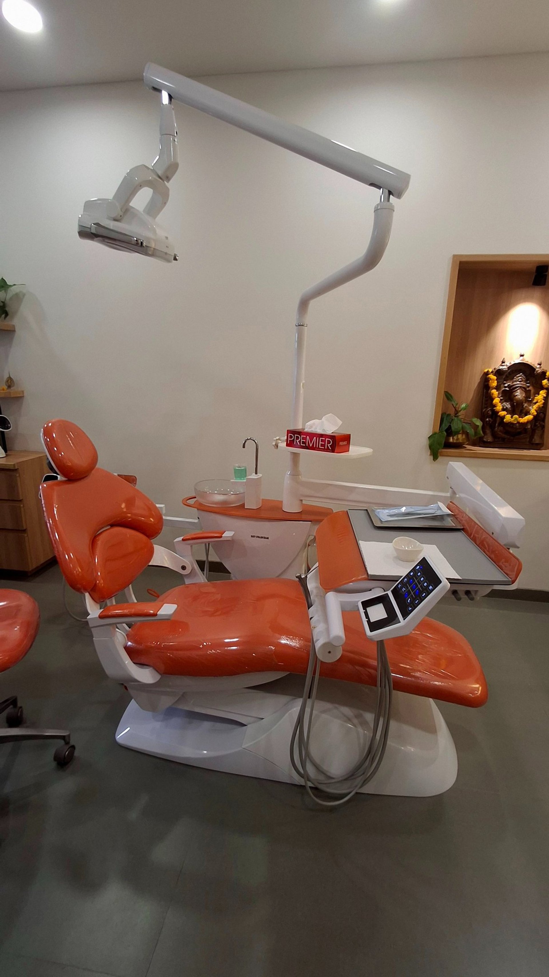 red and white massage chair