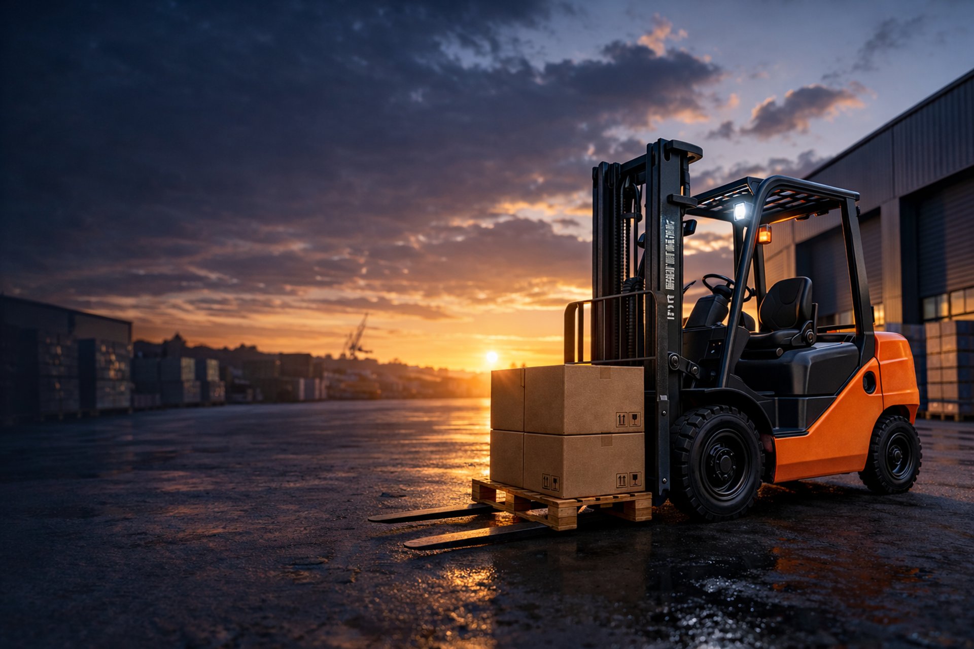 a forklift is parked in the middle of the desert