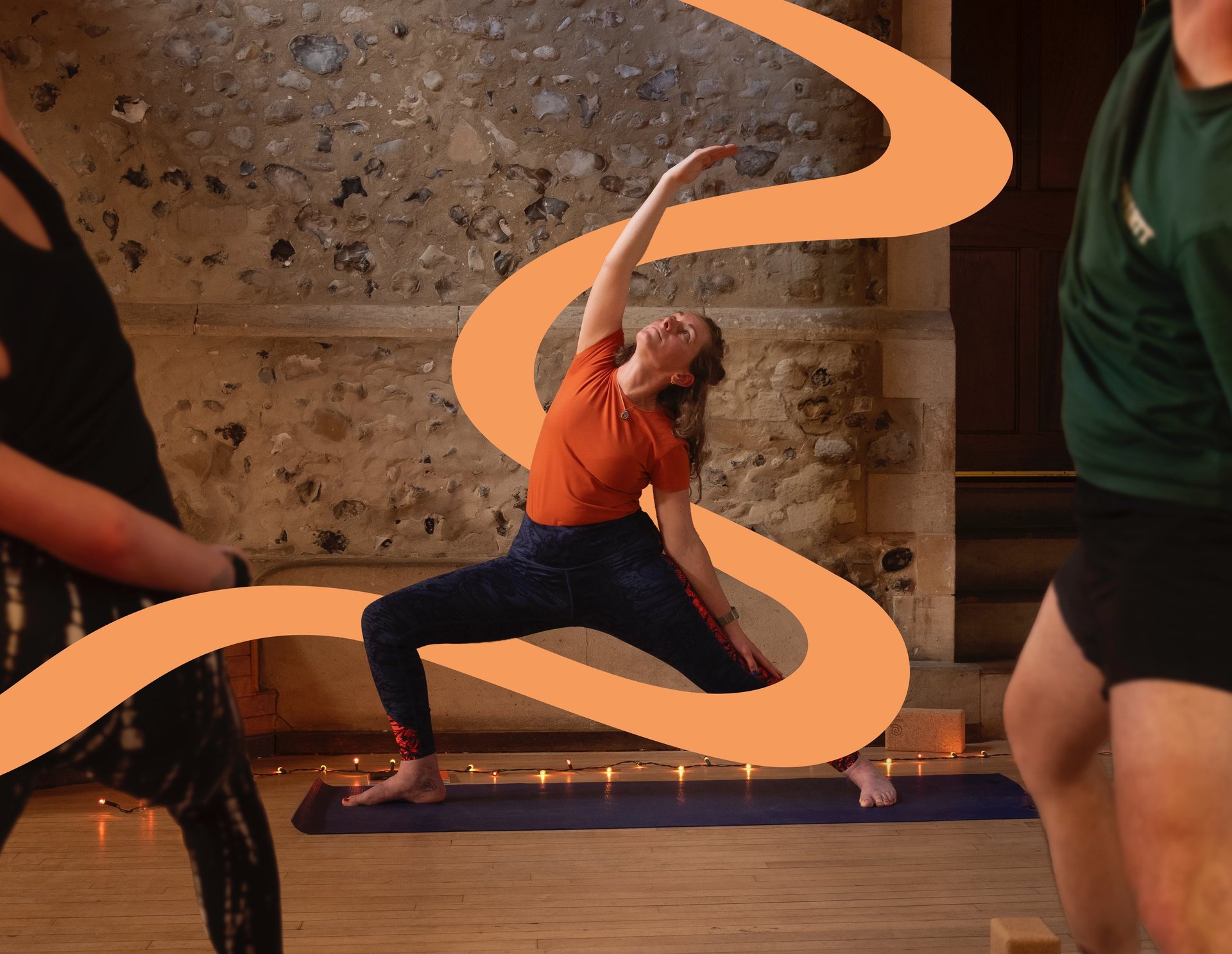 a person standing on a yoga mat on the floor