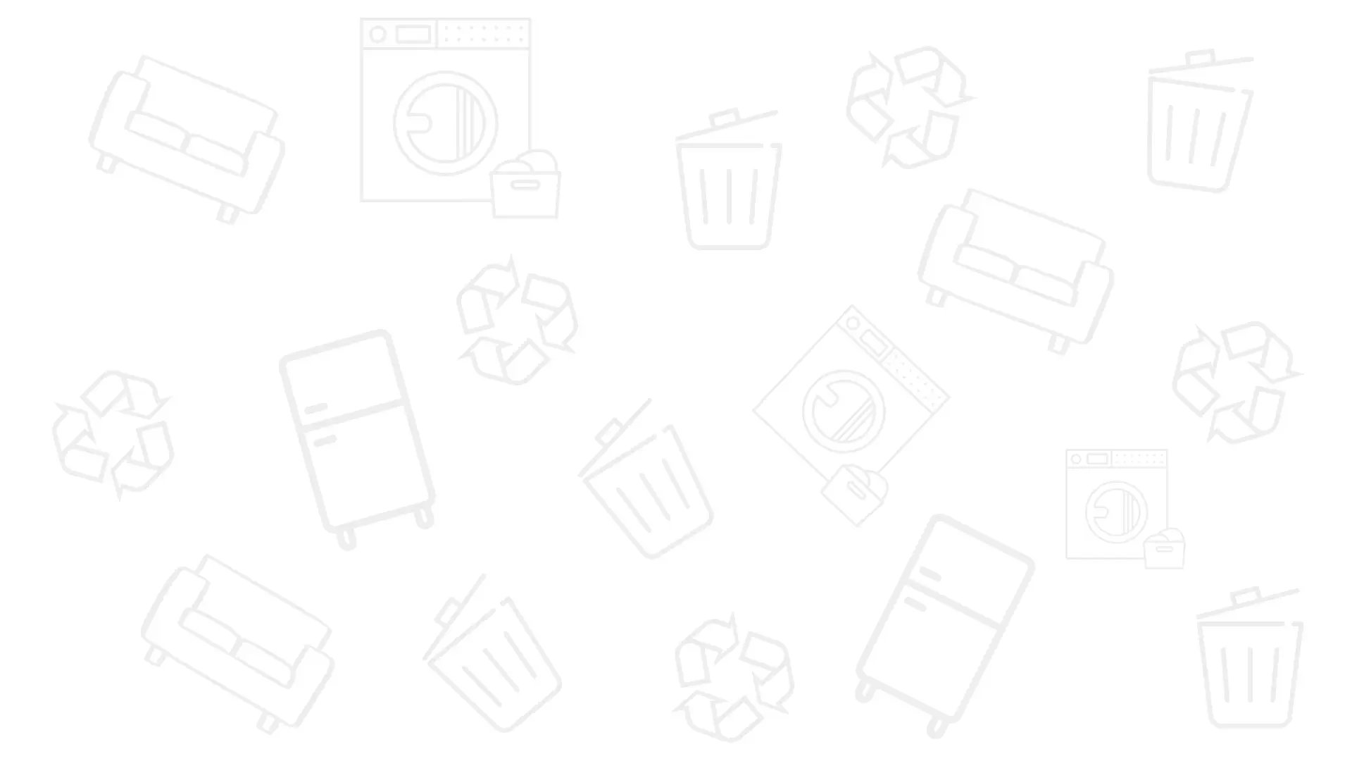 white background with greyed out appliances, recycle symbols and furniture