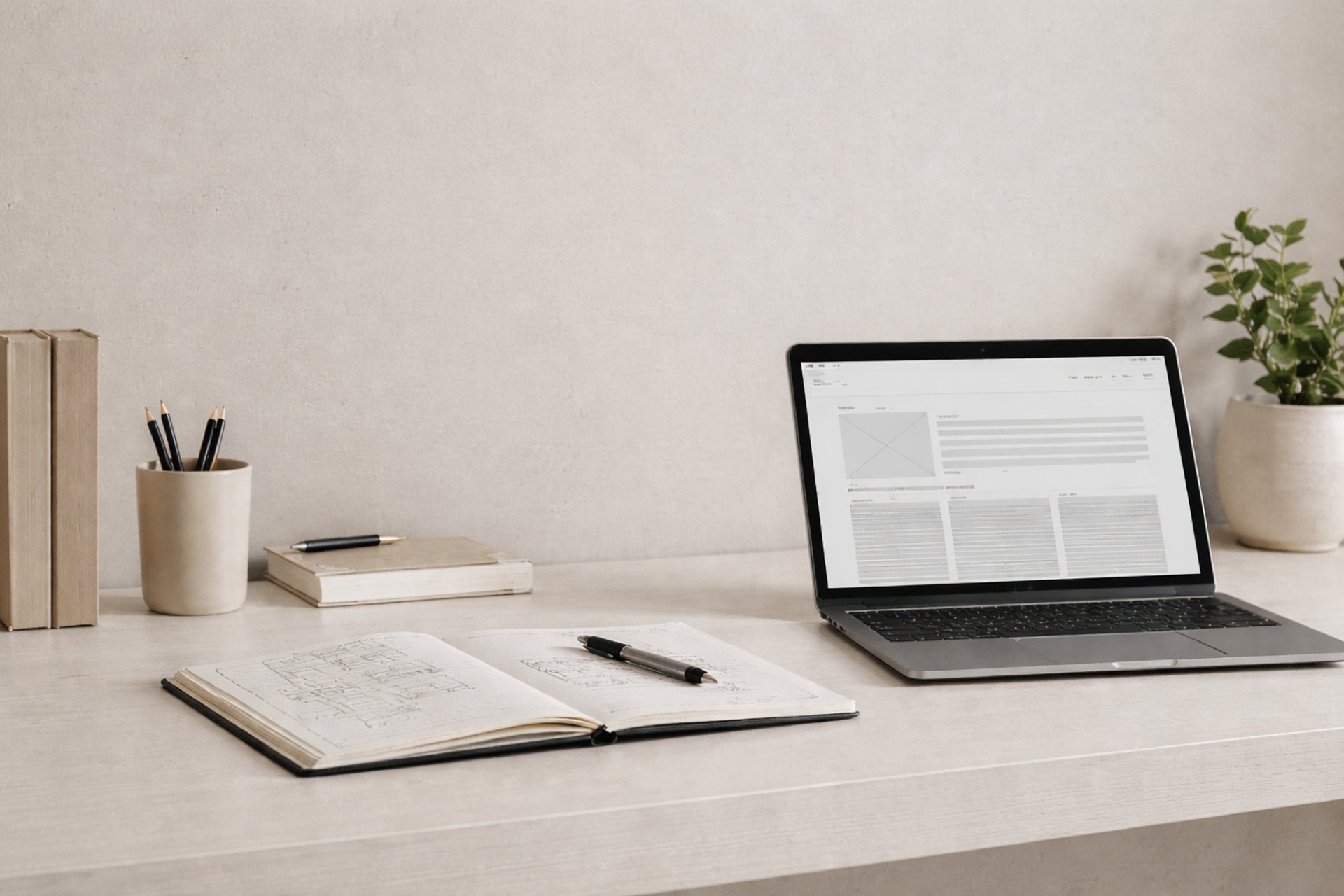 MacBook Pro beside plant in vase