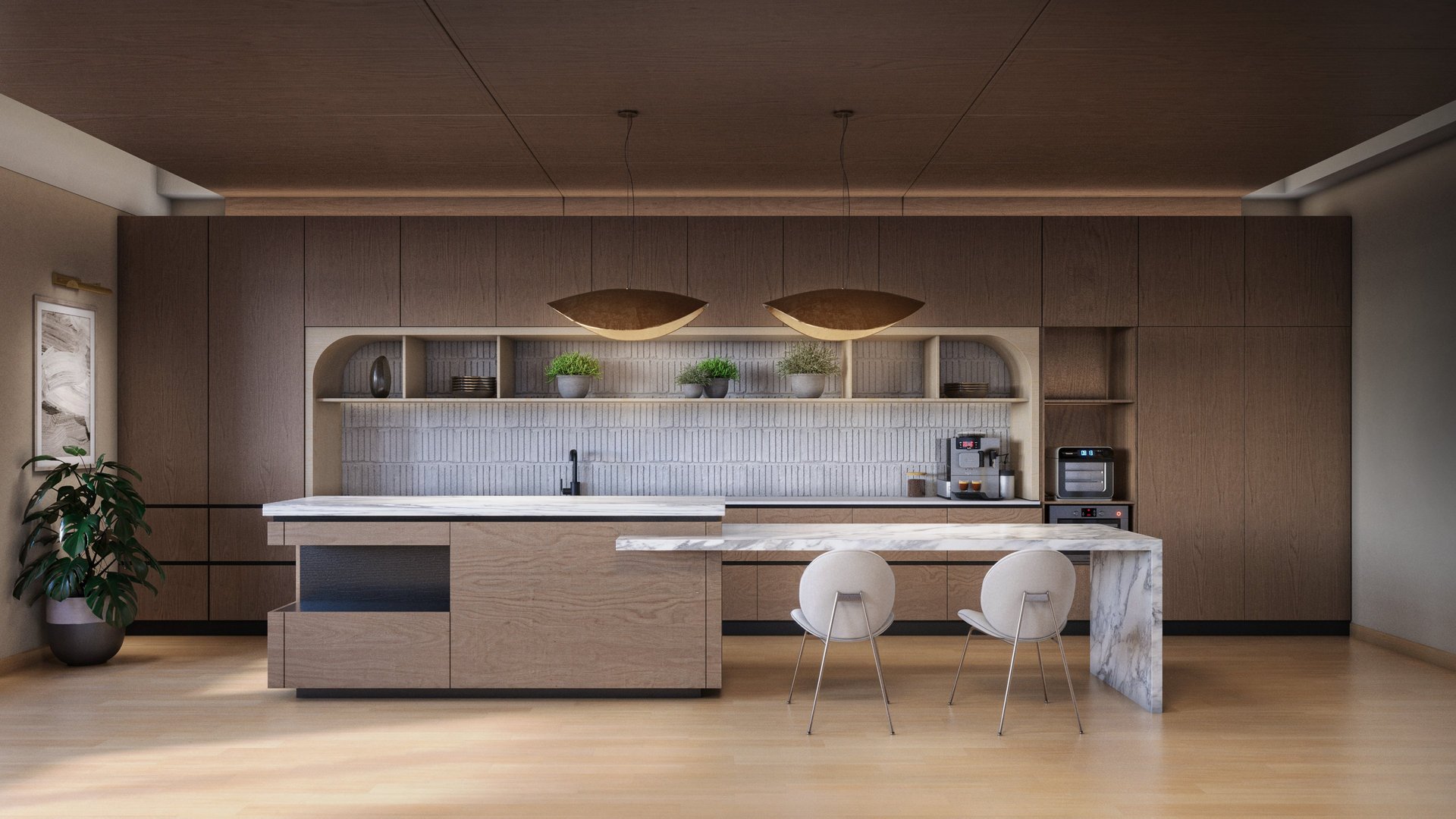 an abstract photo of a curved building with a blue sky in the background