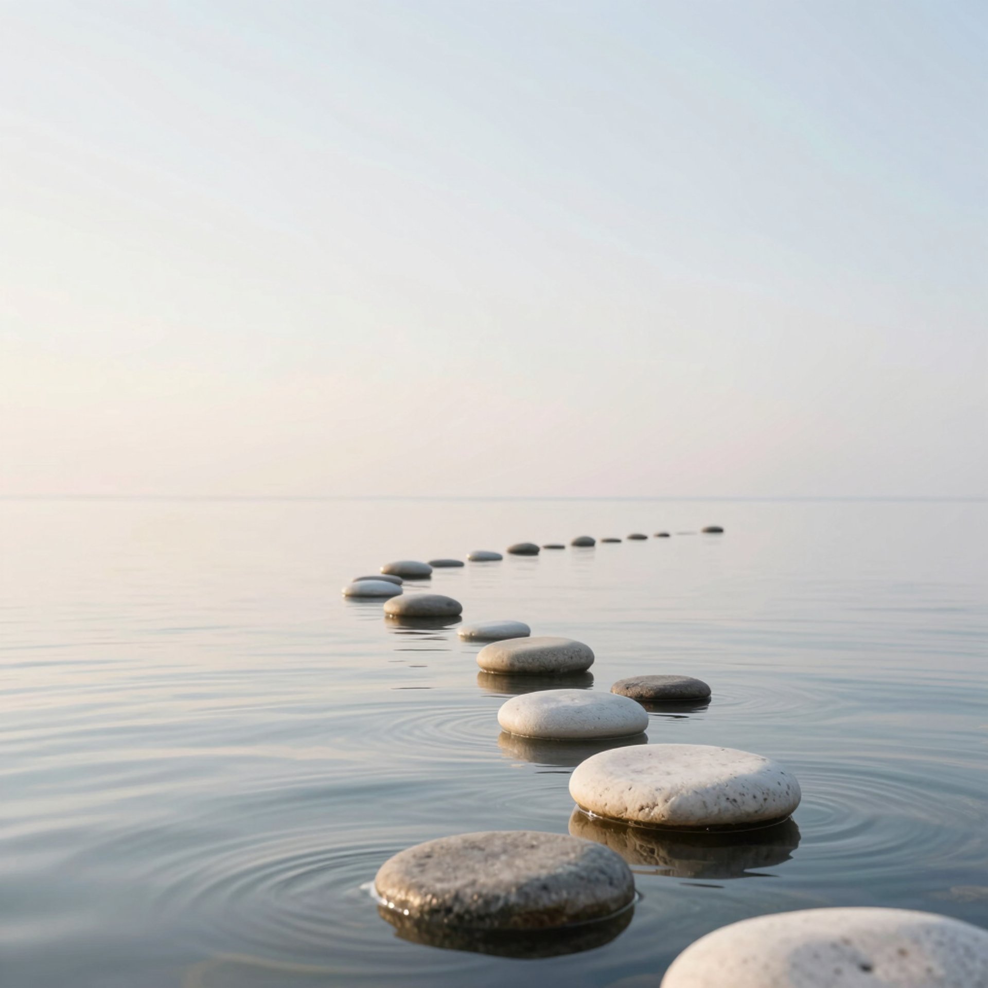 Camino de piedras sobre agua tranquila