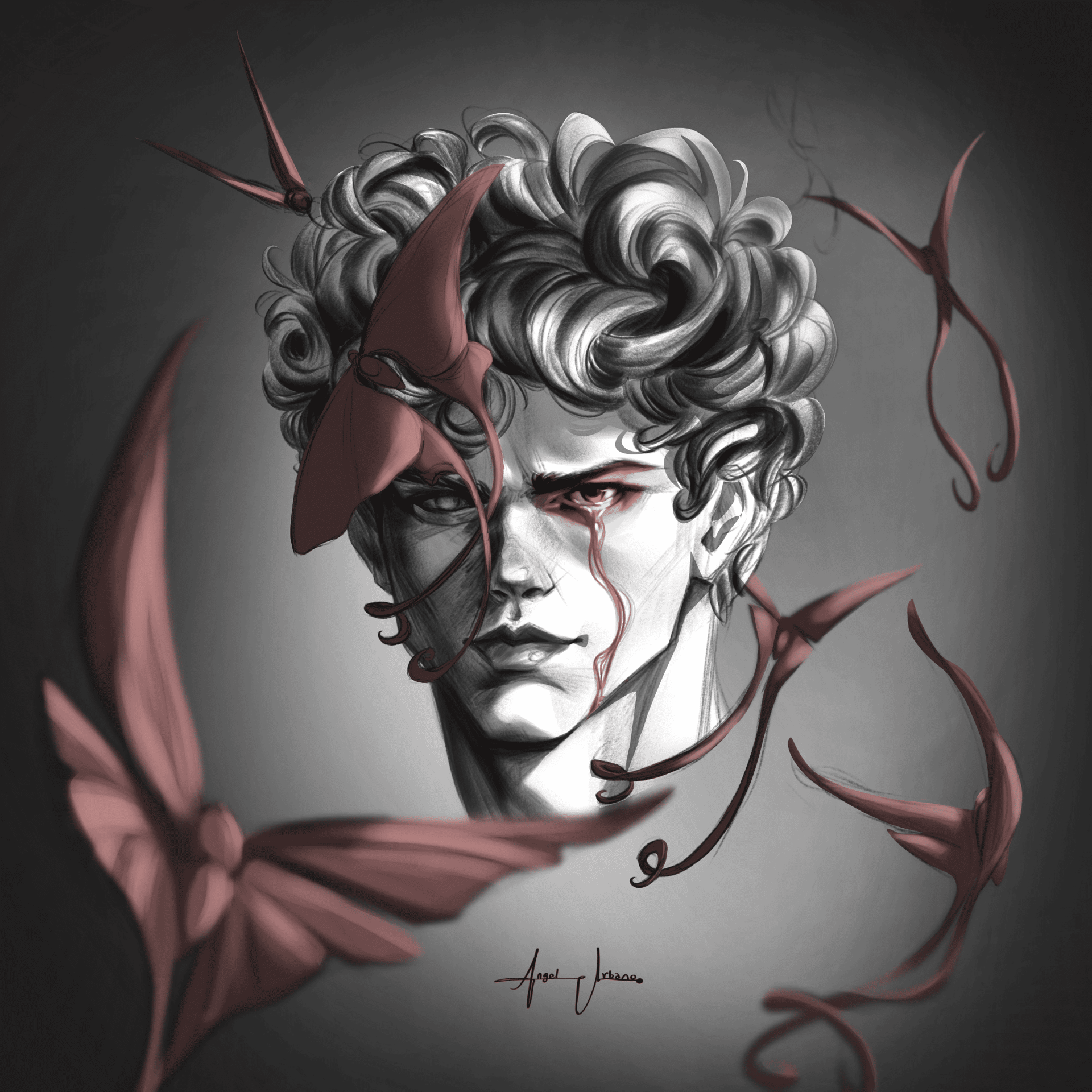 an abstract photo of a curved building with a blue sky in the background