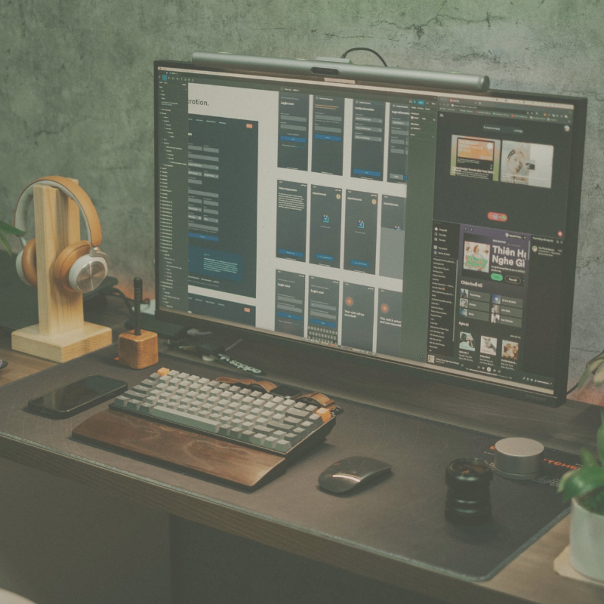 A desktop computer sitting on top of a wooden desk