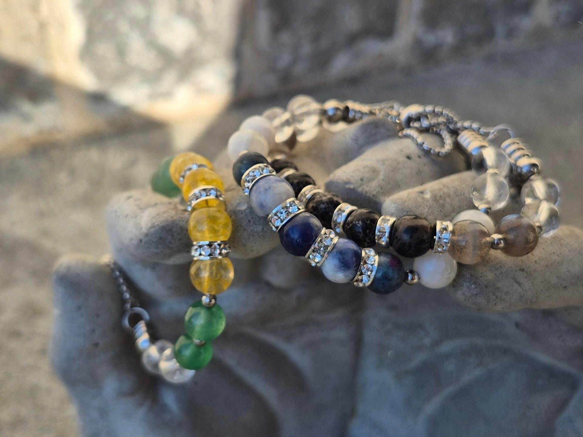 a close up of a bracelet on a table