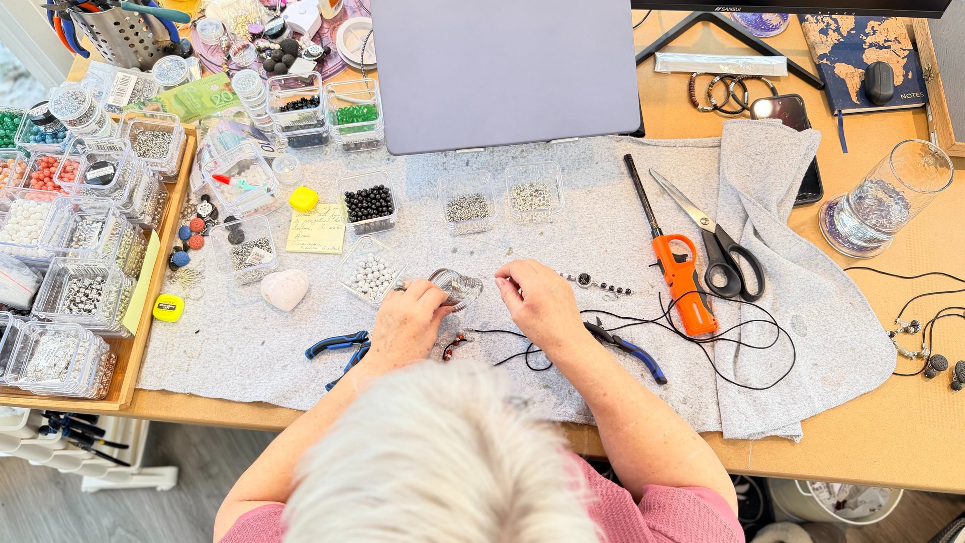 a close up of a bracelet on a table