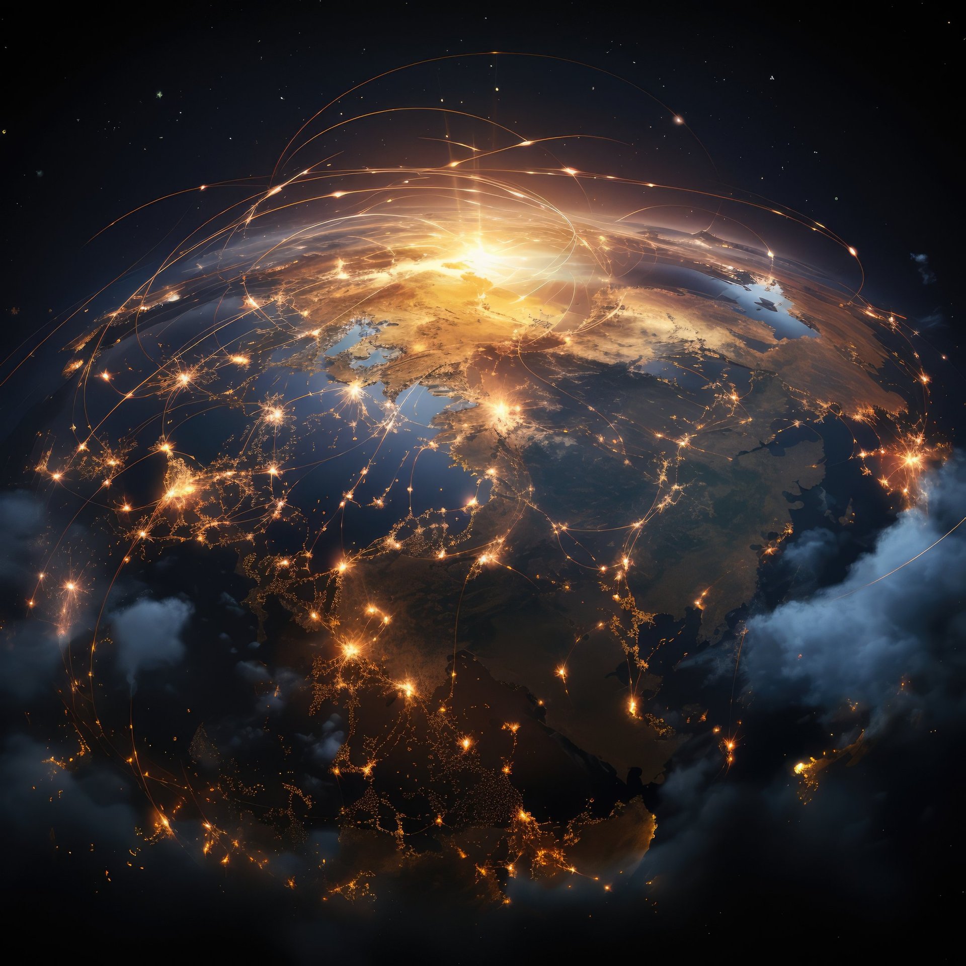 an abstract image of a sphere with dots and lines