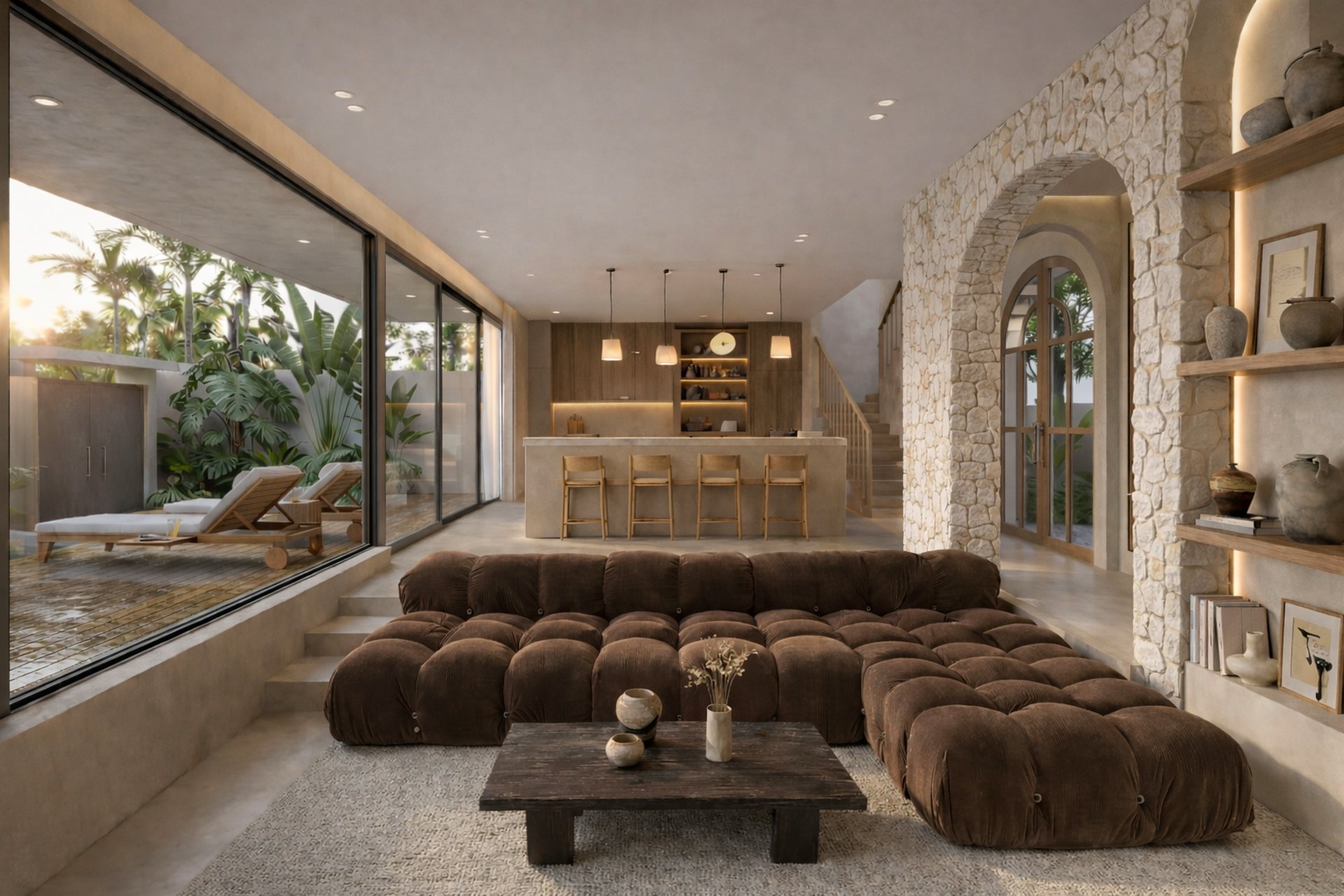 an abstract photo of a curved building with a blue sky in the background